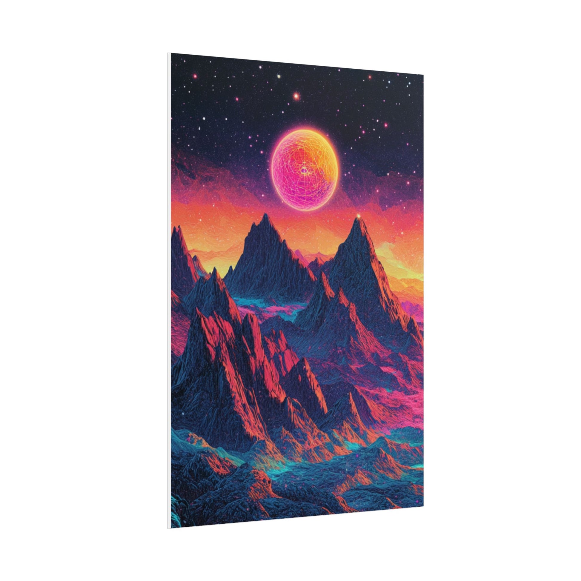 Vibrant Art Print Poster, Cosmic Mountain Wall Decor, Psychedelic Space Art, Colorful Home Decoration, Gift for Nature Lovers