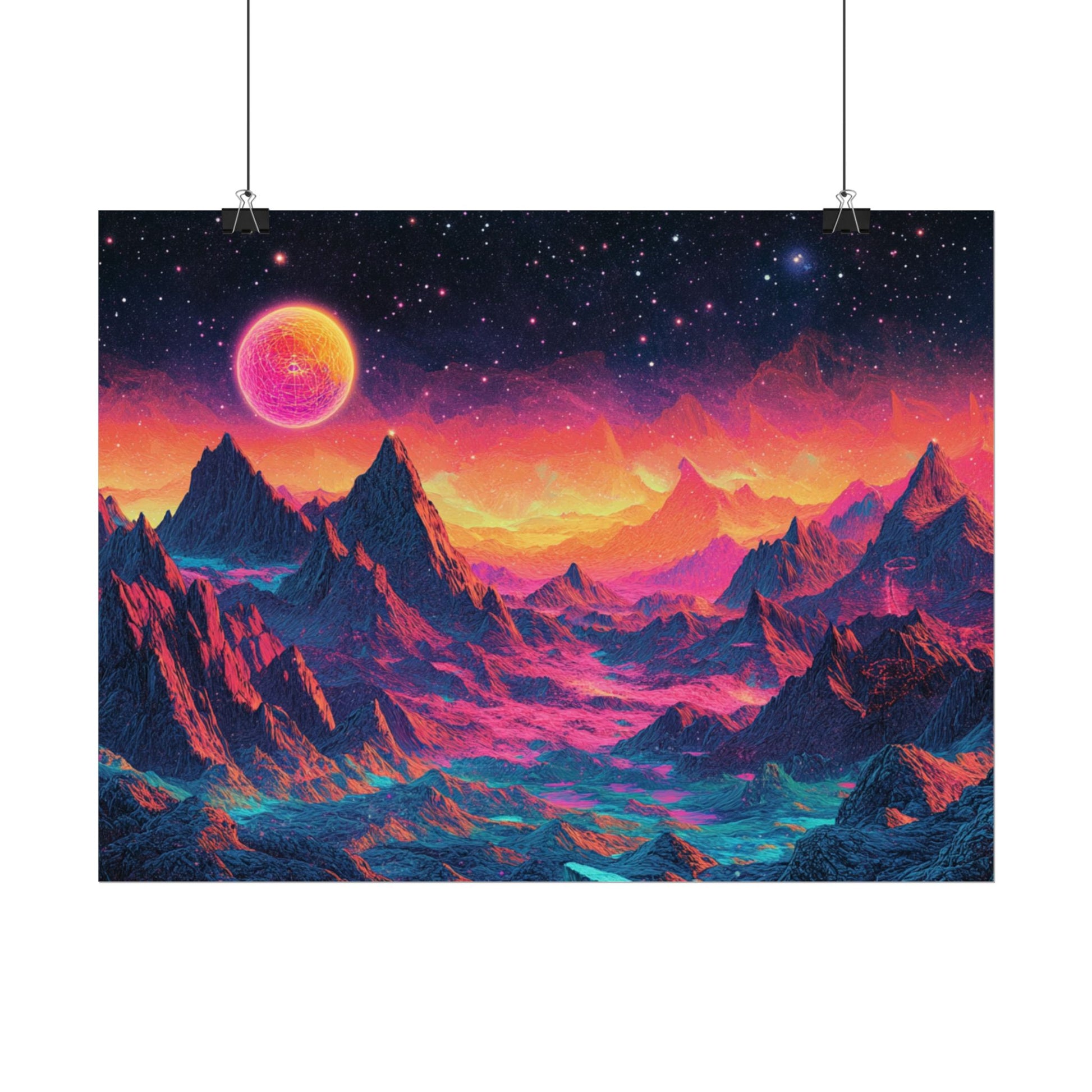 Vibrant Art Print Poster, Cosmic Mountain Wall Decor, Psychedelic Space Art, Colorful Home Decoration, Gift for Nature Lovers