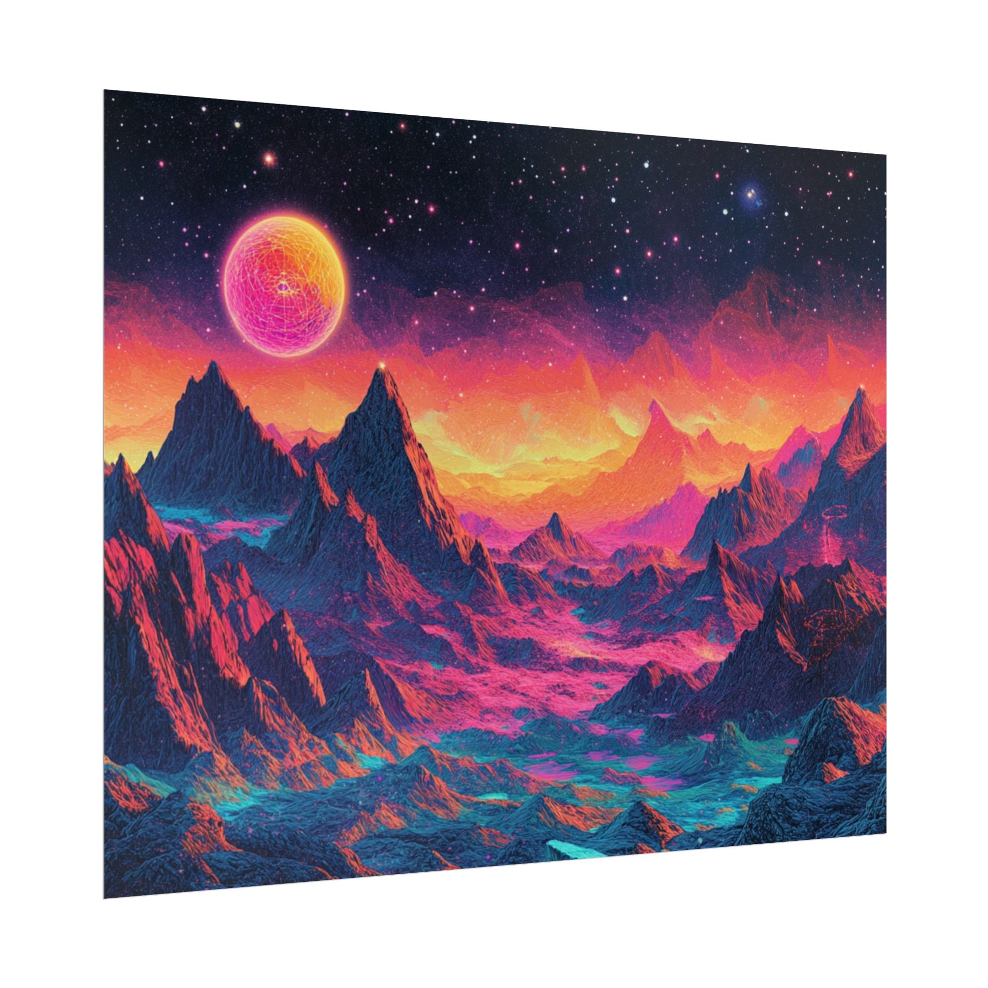 Vibrant Art Print Poster, Cosmic Mountain Wall Decor, Psychedelic Space Art, Colorful Home Decoration, Gift for Nature Lovers
