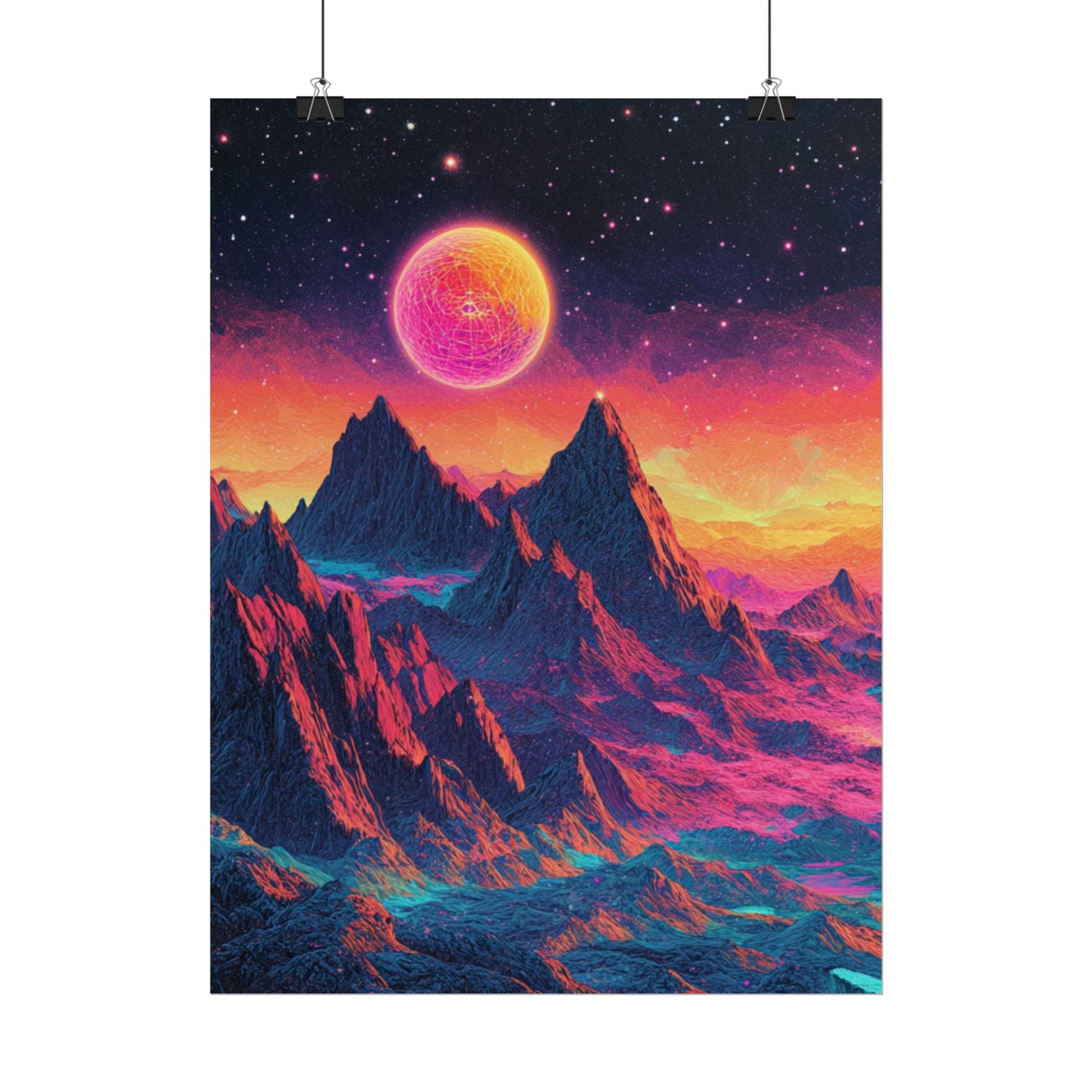 Vibrant Art Print Poster, Cosmic Mountain Wall Decor, Psychedelic Space Art, Colorful Home Decoration, Gift for Nature Lovers