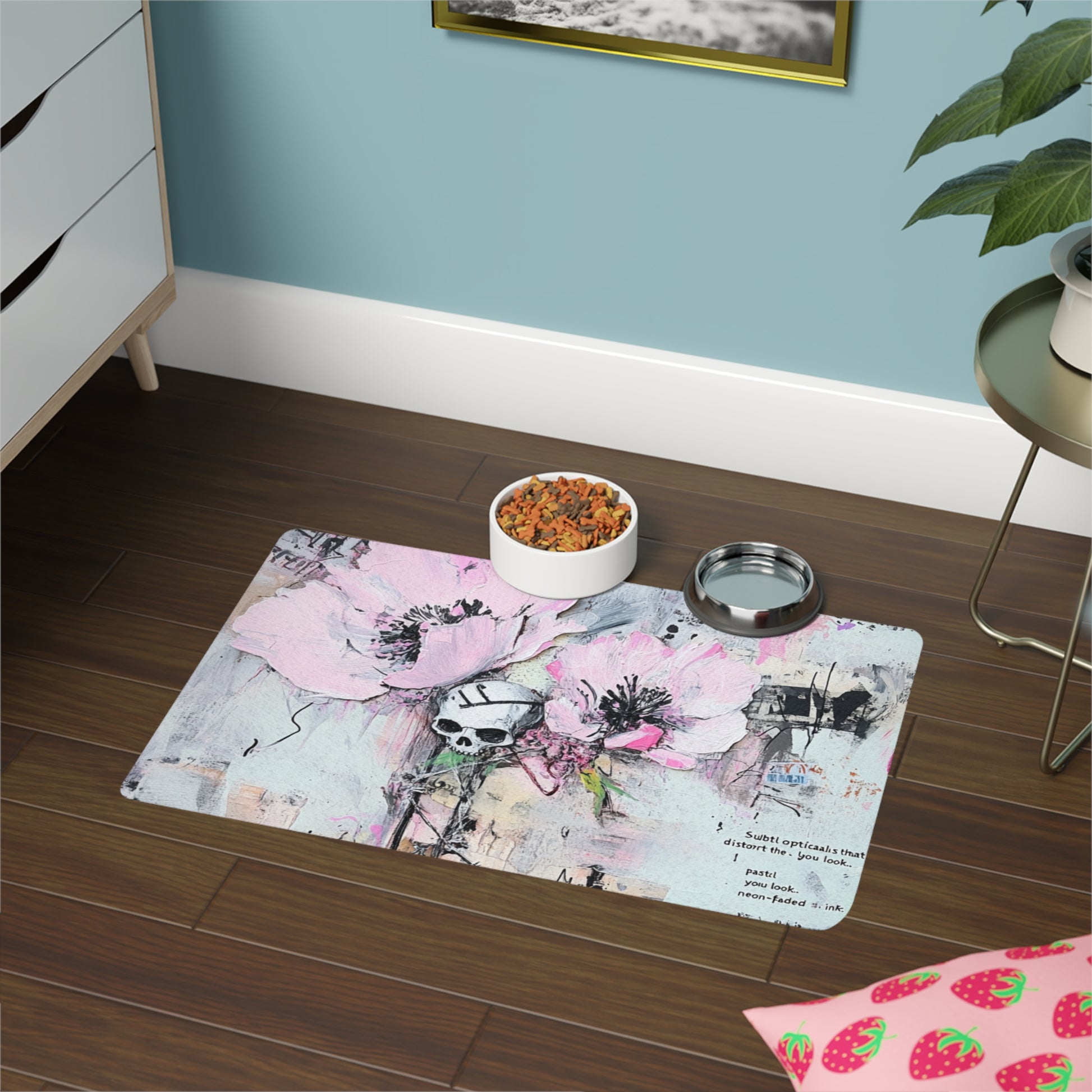 Pet Food Mat with Floral Skull Design - Stylish Pet Feeding Station, Dog Food Mat, Cat Food Mat, Kitchen Decor, Unique Pet Gifts