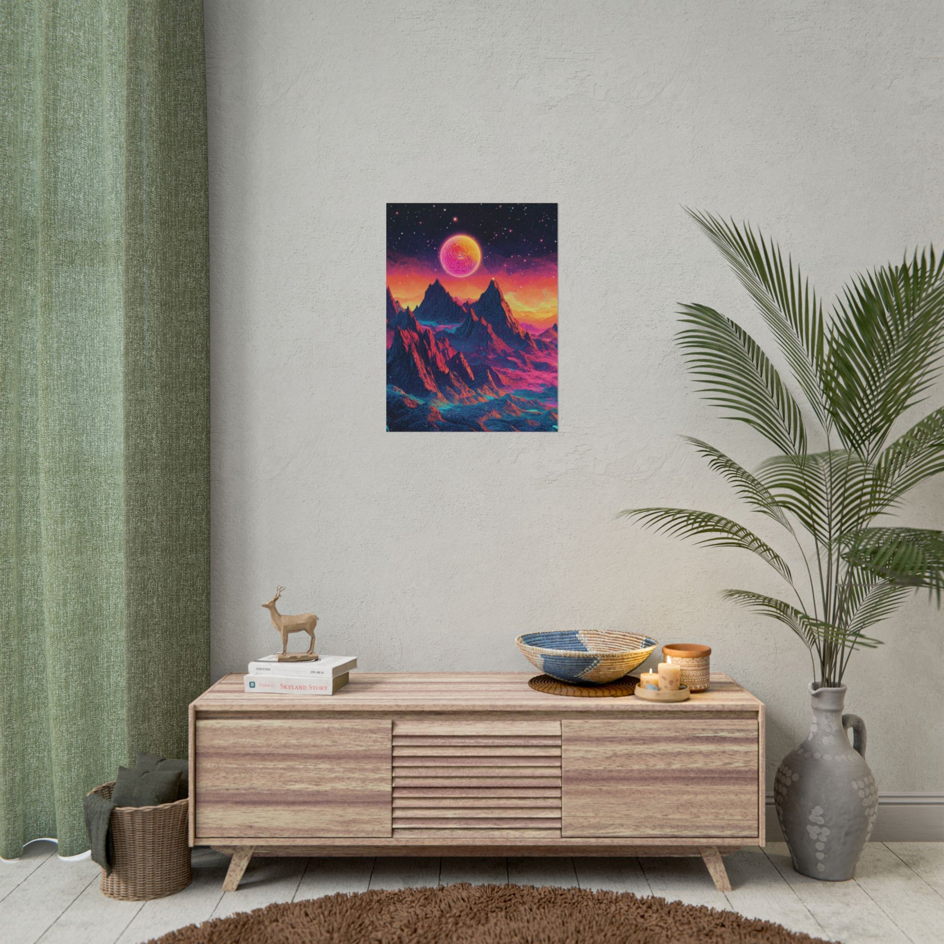 Vibrant Art Print Poster, Cosmic Mountain Wall Decor, Psychedelic Space Art, Colorful Home Decoration, Gift for Nature Lovers