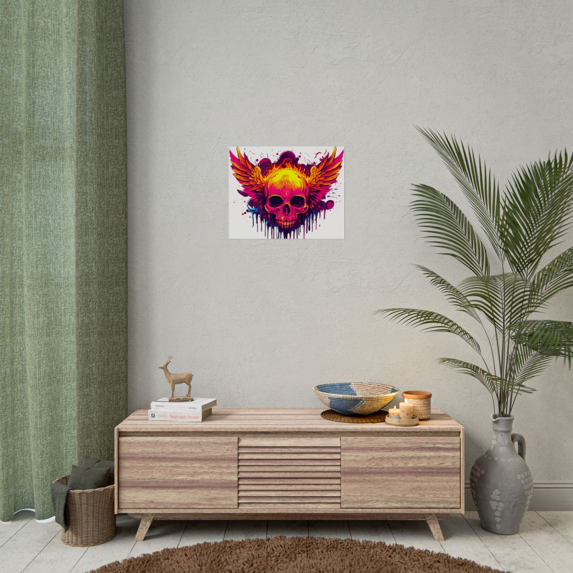 Vibrant Skull Art Print - Bohemian Home Decor, Wall Art, Gift for Rock Lovers, Festival Decor, Unique Artwork