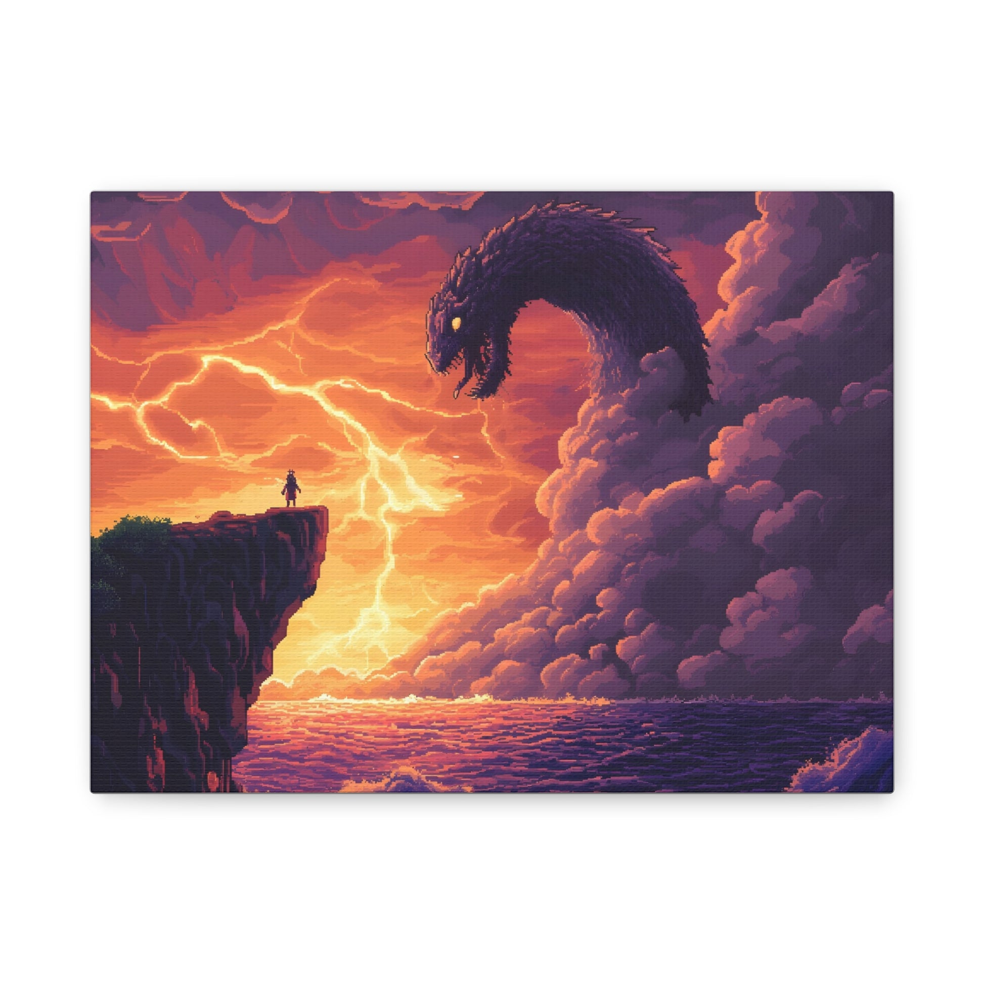 Hero vs Leviathan – 16-Bit Mythical Sea Monster Wall Art canvas