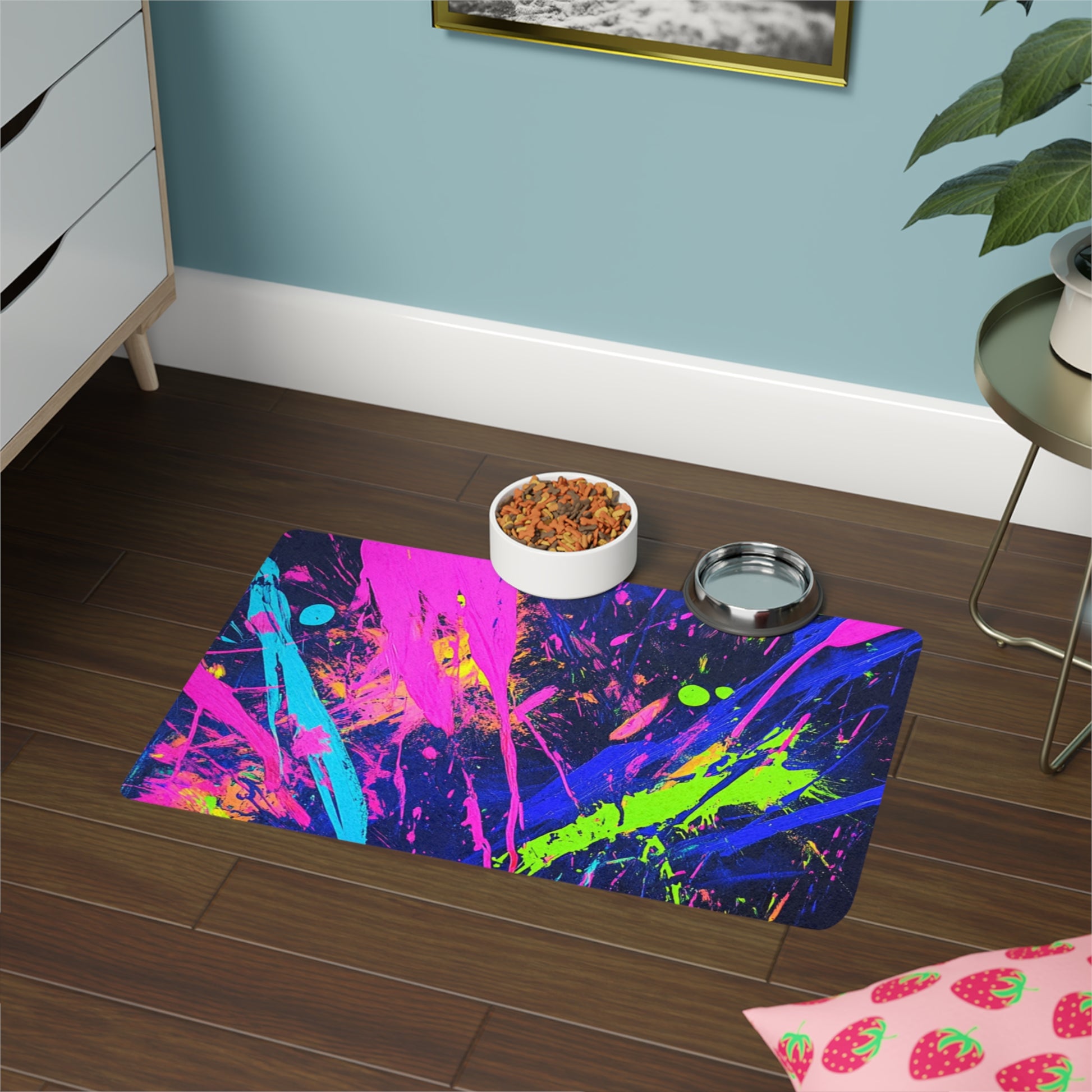 Vibrant Pet Food Mat for Stylish Feeding, Non-slip Dog Bowl Placemat, Colorful Feline Feeding Pad, Modern Cat Mat, Cute Pet Accessories