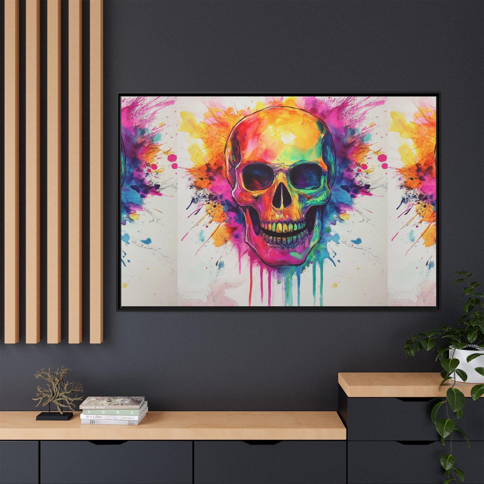 Colorful Skull Art Print - Matte Canvas Wall Decor, Framed Artwork, Vibrant Home Decor, Gothic Gift, Unique Wall Art