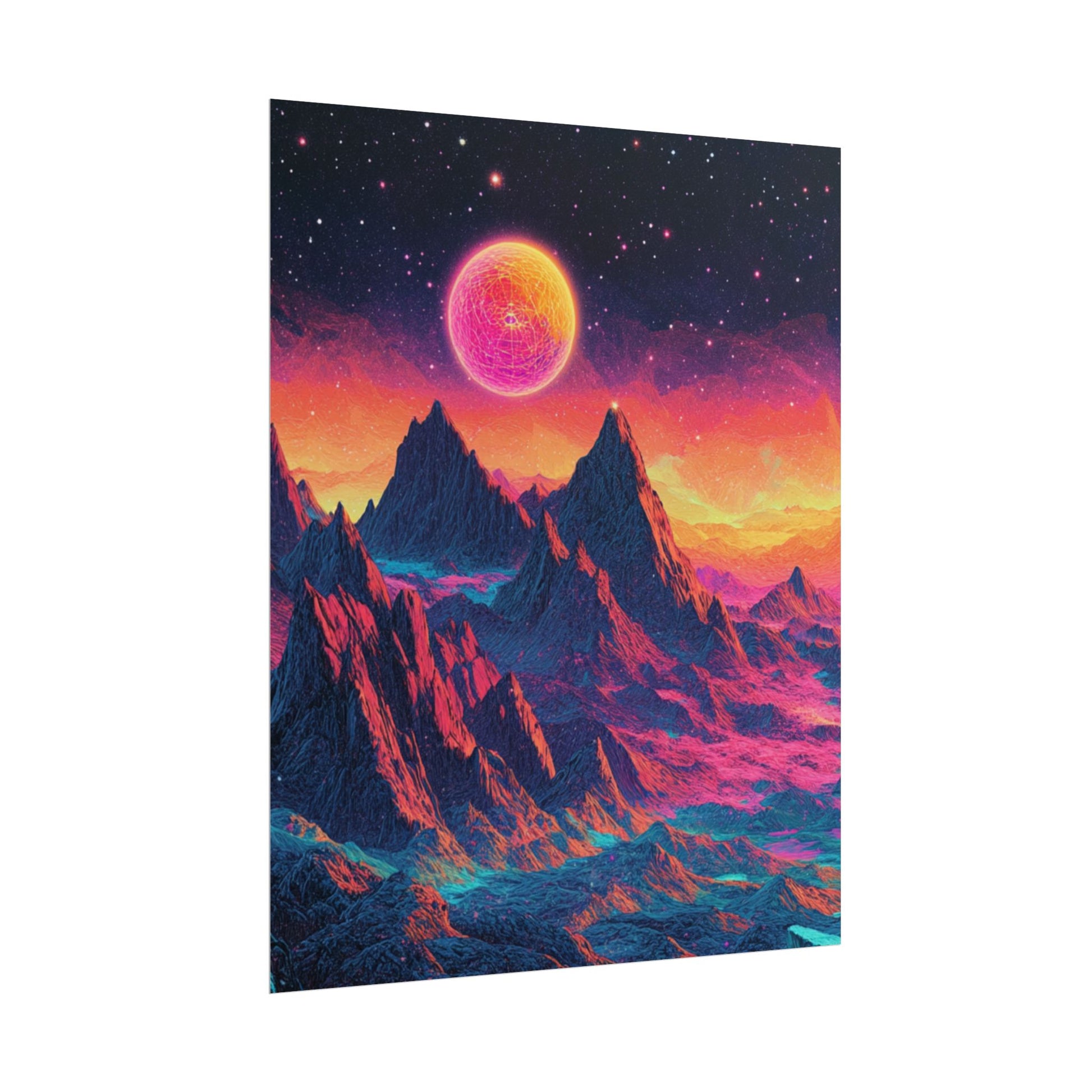 Vibrant Art Print Poster, Cosmic Mountain Wall Decor, Psychedelic Space Art, Colorful Home Decoration, Gift for Nature Lovers