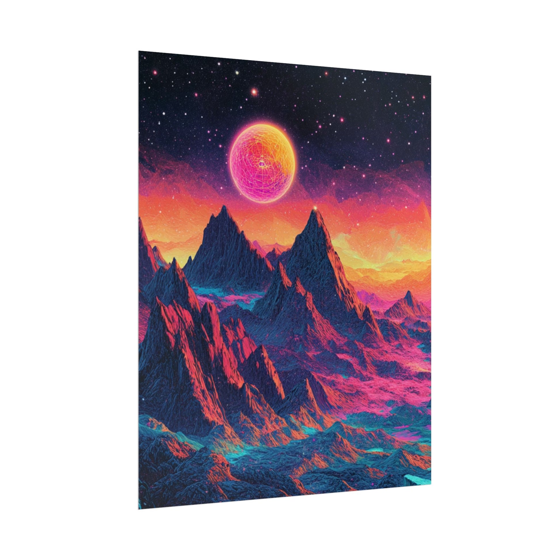 Vibrant Art Print Poster, Cosmic Mountain Wall Decor, Psychedelic Space Art, Colorful Home Decoration, Gift for Nature Lovers