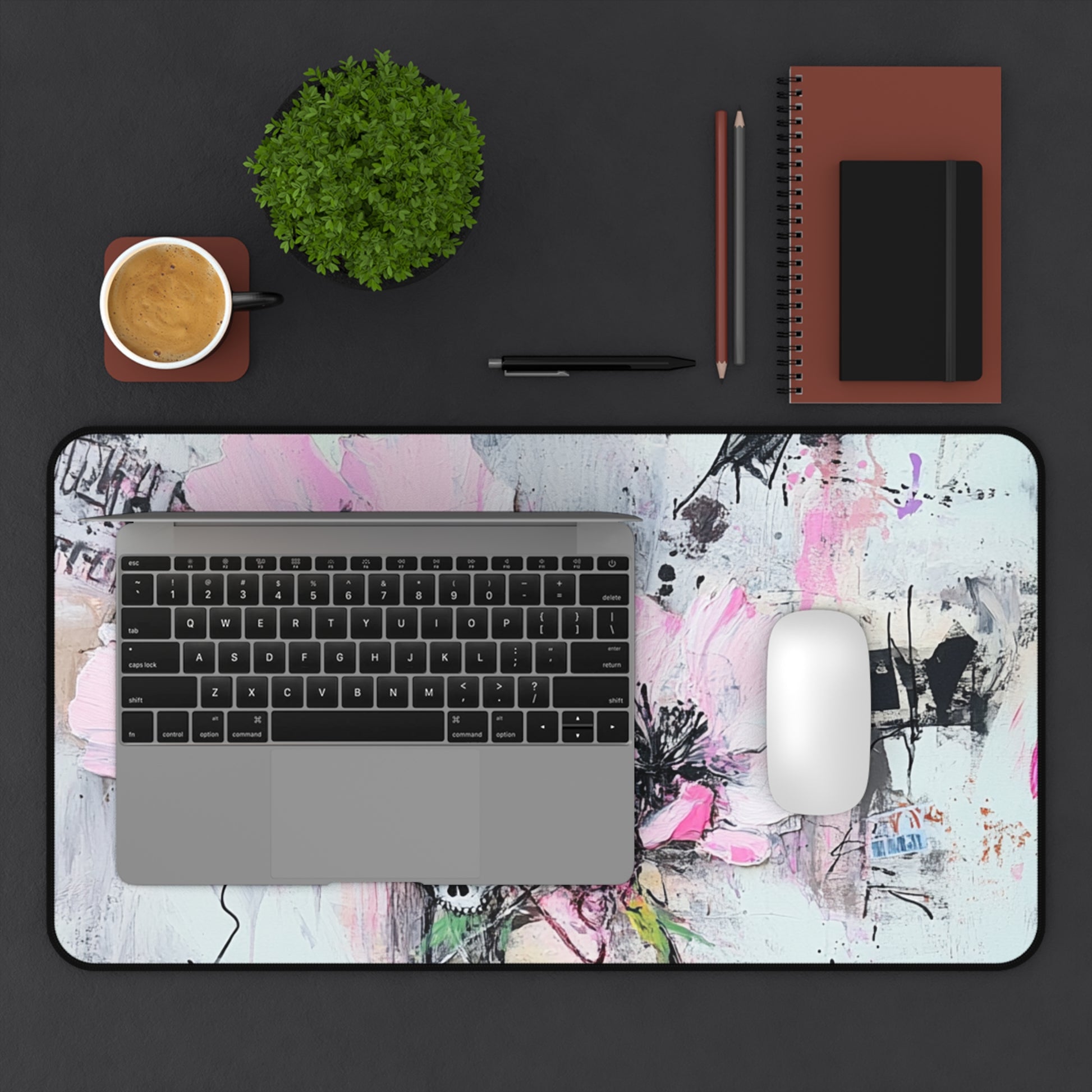Floral Skull Desk Mat | Aesthetic Office Decor, Gaming Mouse Pad, Unique Gift for Artists, Creative Workspace, Inspirational Table Mat