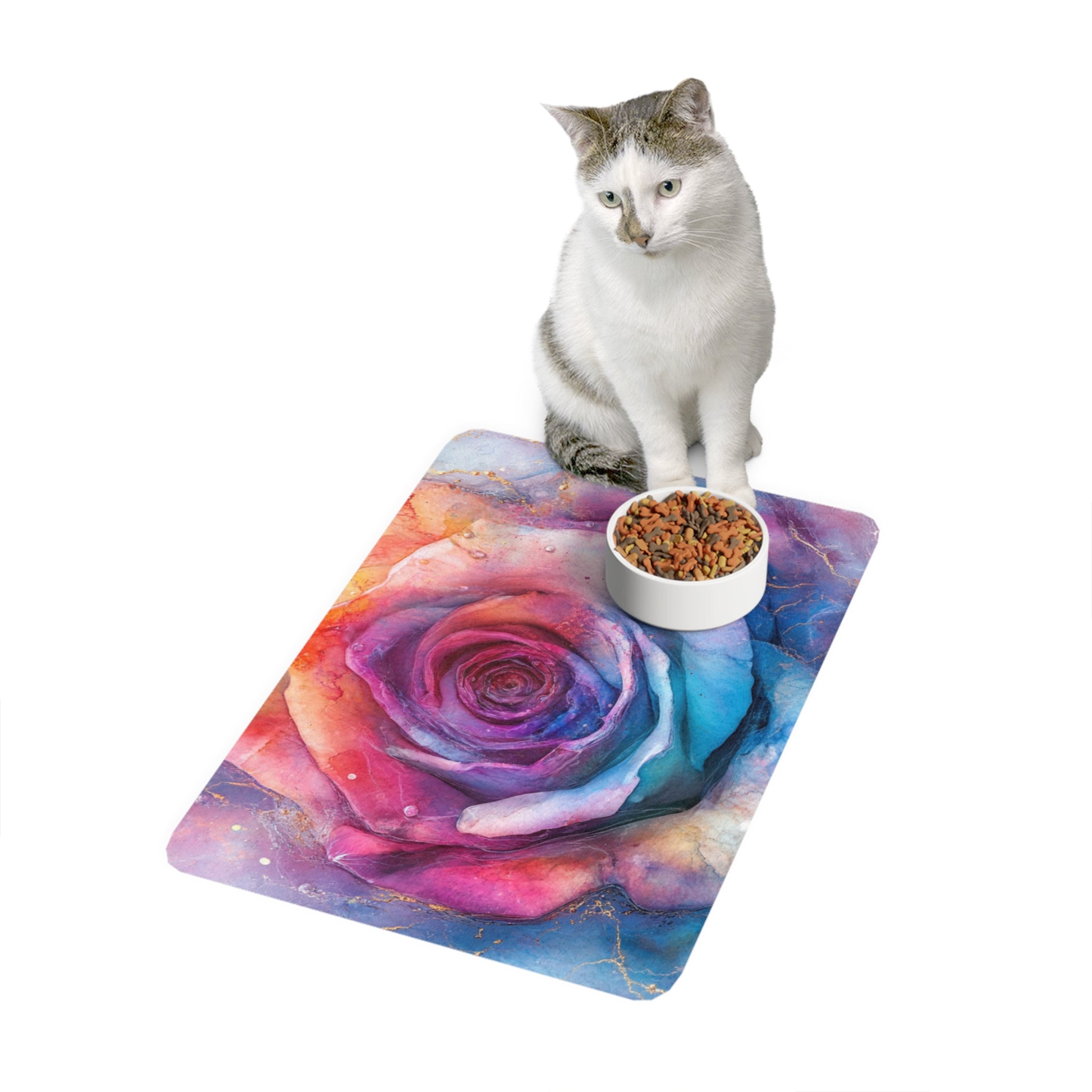 Colorful Rose Pet Food Mat, Stylish Dog Cat Feeding Mat, Kitchen Decor, Gifts for Pet Lovers, Pet Accessories, Animal Themed Home