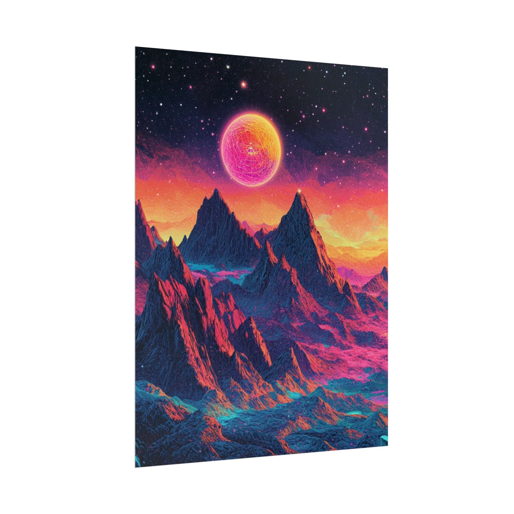 Vibrant Art Print Poster, Cosmic Mountain Wall Decor, Psychedelic Space Art, Colorful Home Decoration, Gift for Nature Lovers