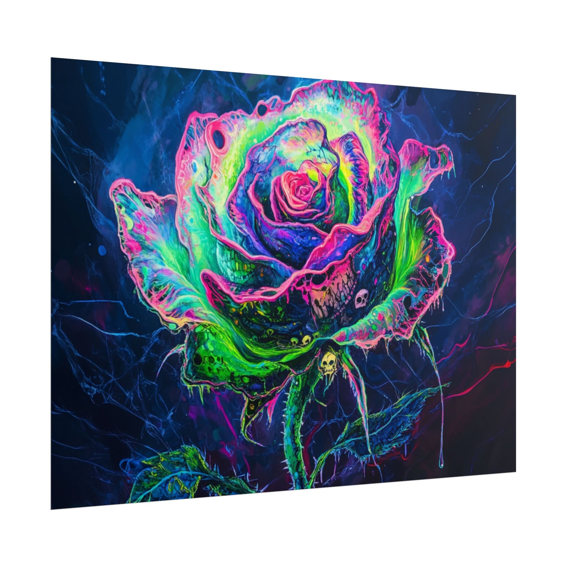 Neon Rose Wall Art | Psychedelic Floral Print, Colorful Posters, Home Decor, Gift for Art Lovers, Unique Wall Decoration