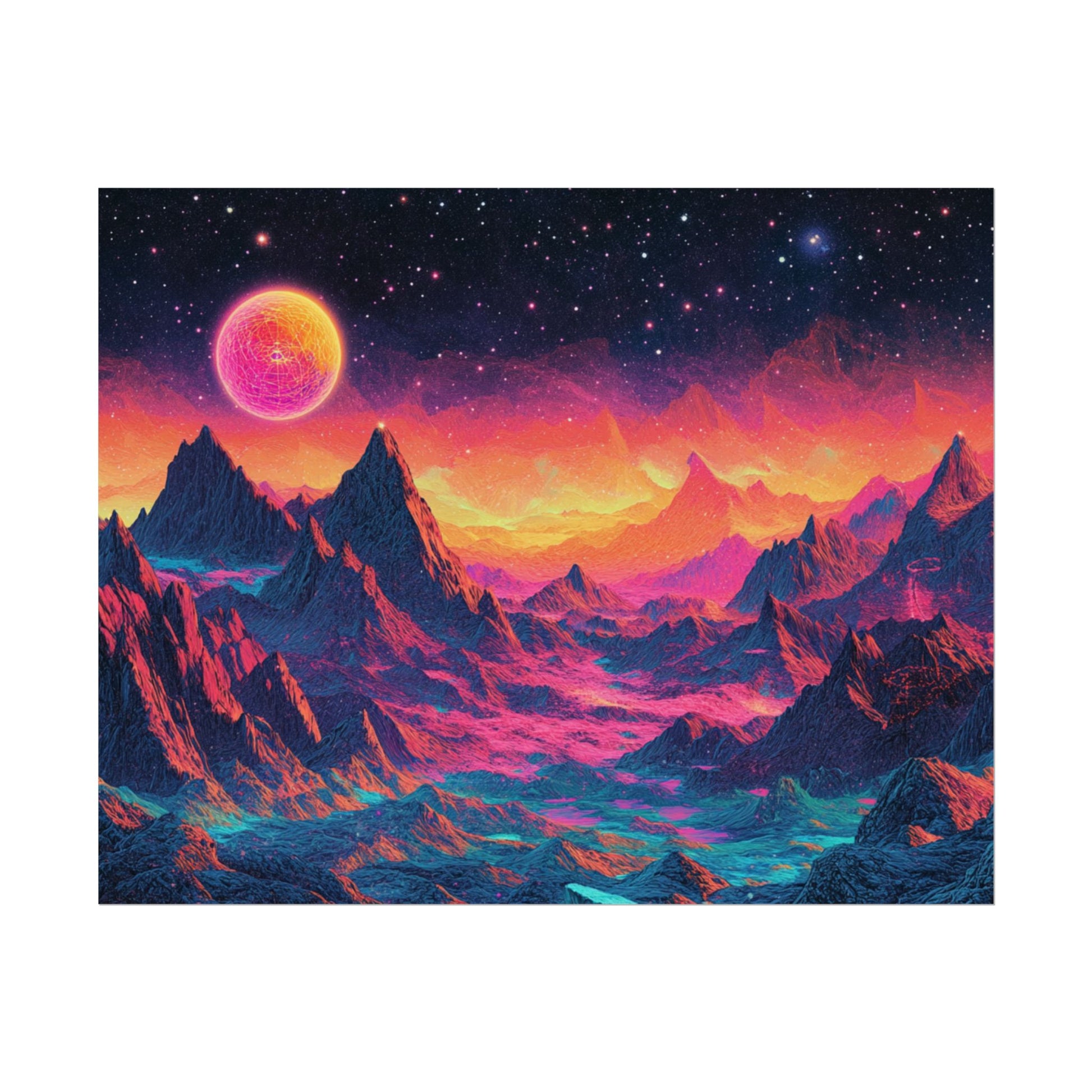 Vibrant Art Print Poster, Cosmic Mountain Wall Decor, Psychedelic Space Art, Colorful Home Decoration, Gift for Nature Lovers