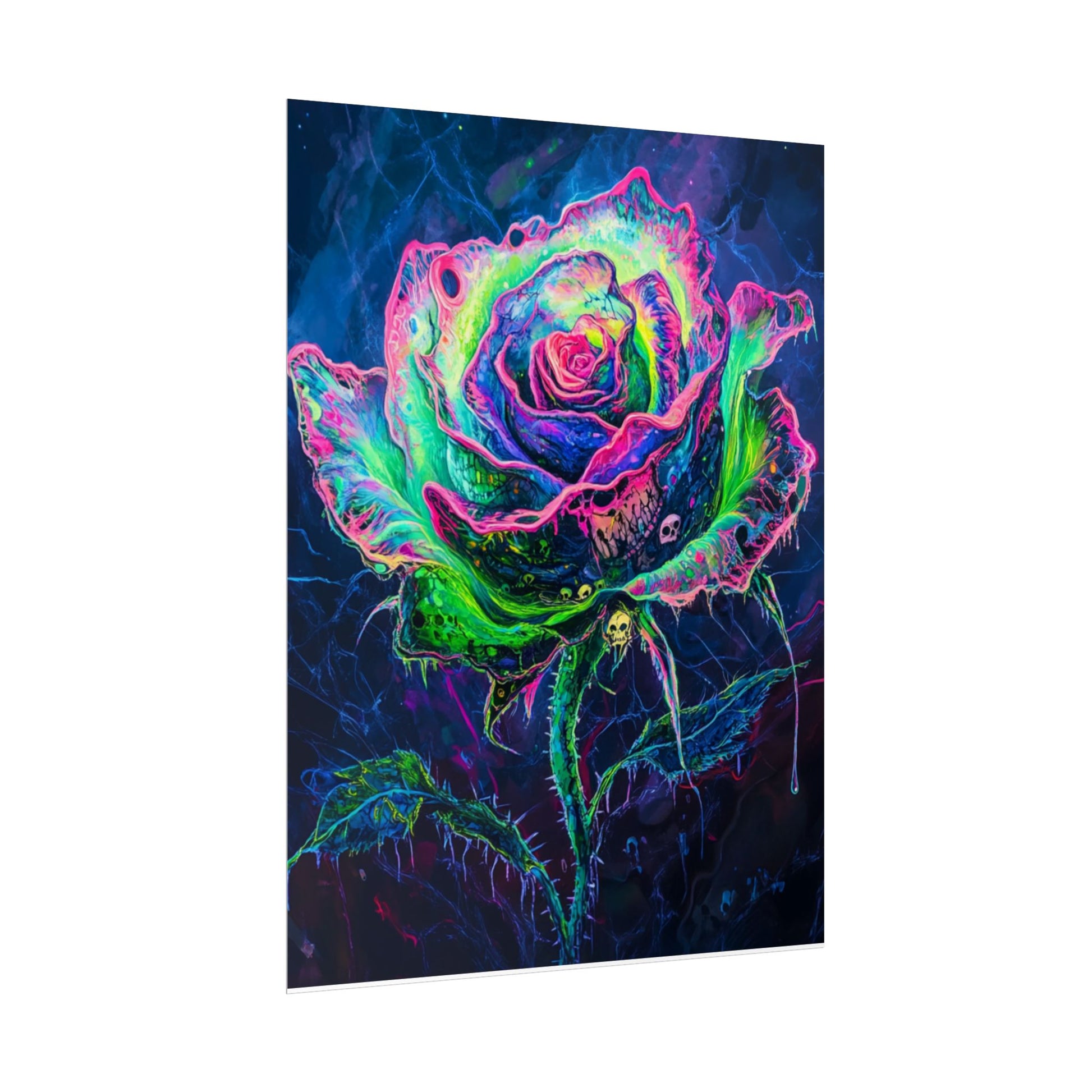 Neon Rose Wall Art | Psychedelic Floral Print, Colorful Posters, Home Decor, Gift for Art Lovers, Unique Wall Decoration