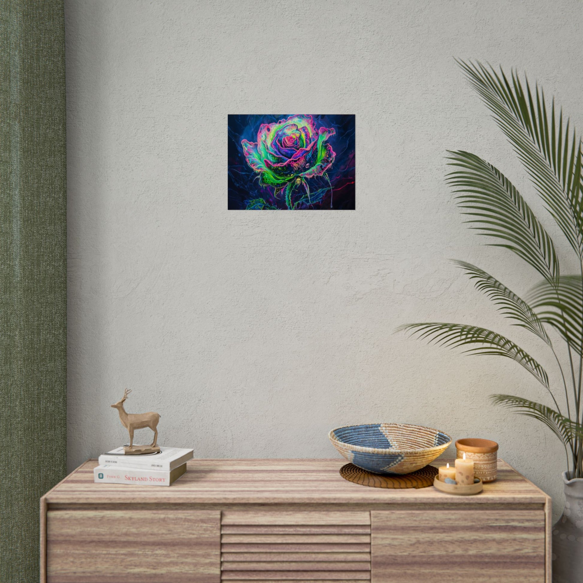Neon Rose Wall Art | Psychedelic Floral Print, Colorful Posters, Home Decor, Gift for Art Lovers, Unique Wall Decoration