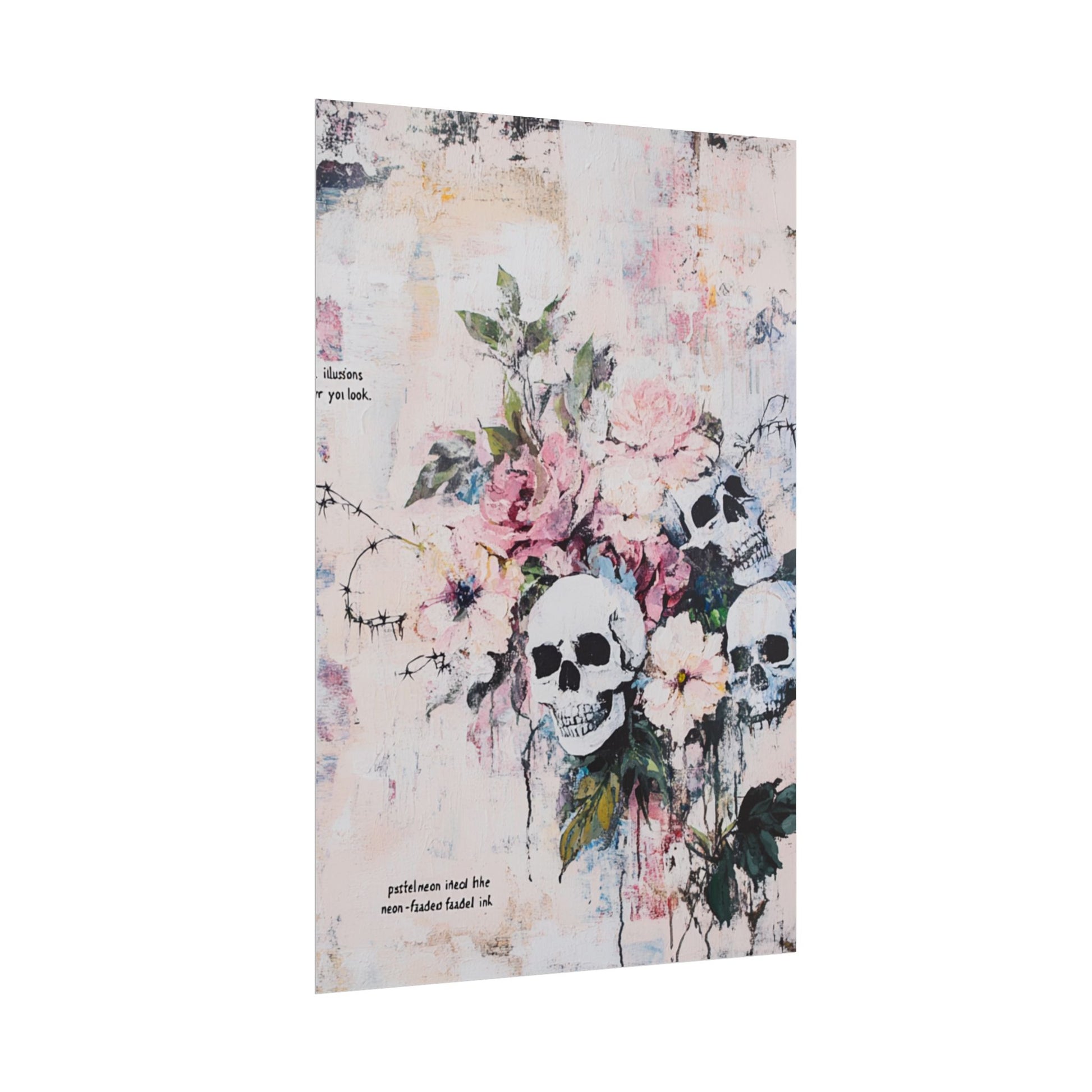 Floral Skull Art Poster, Vintage Wall Decor, Gothic Home Aesthetic, Unique Artwork, Boho Room Styling, Gift for Art Lovers