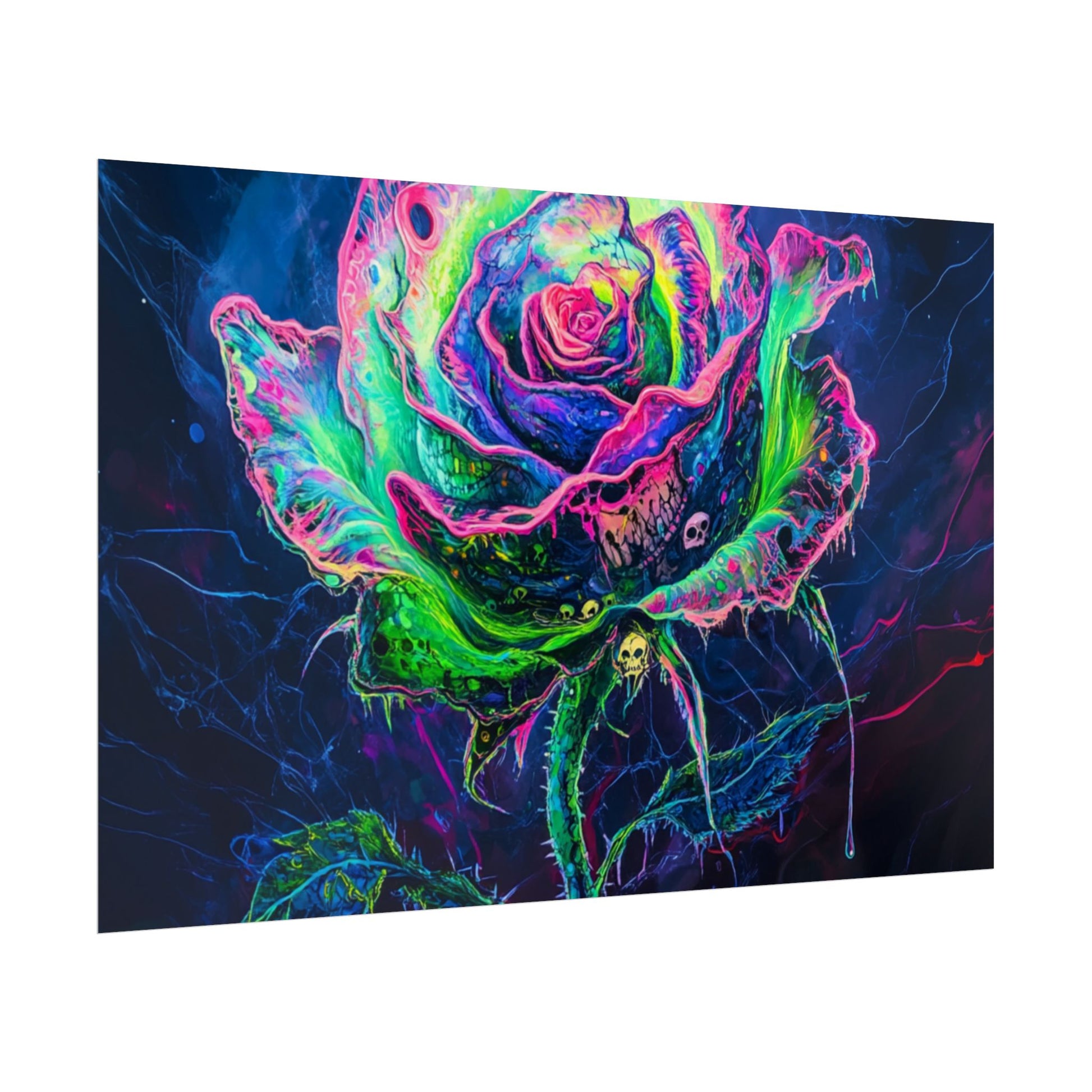 Neon Rose Wall Art | Psychedelic Floral Print, Colorful Posters, Home Decor, Gift for Art Lovers, Unique Wall Decoration