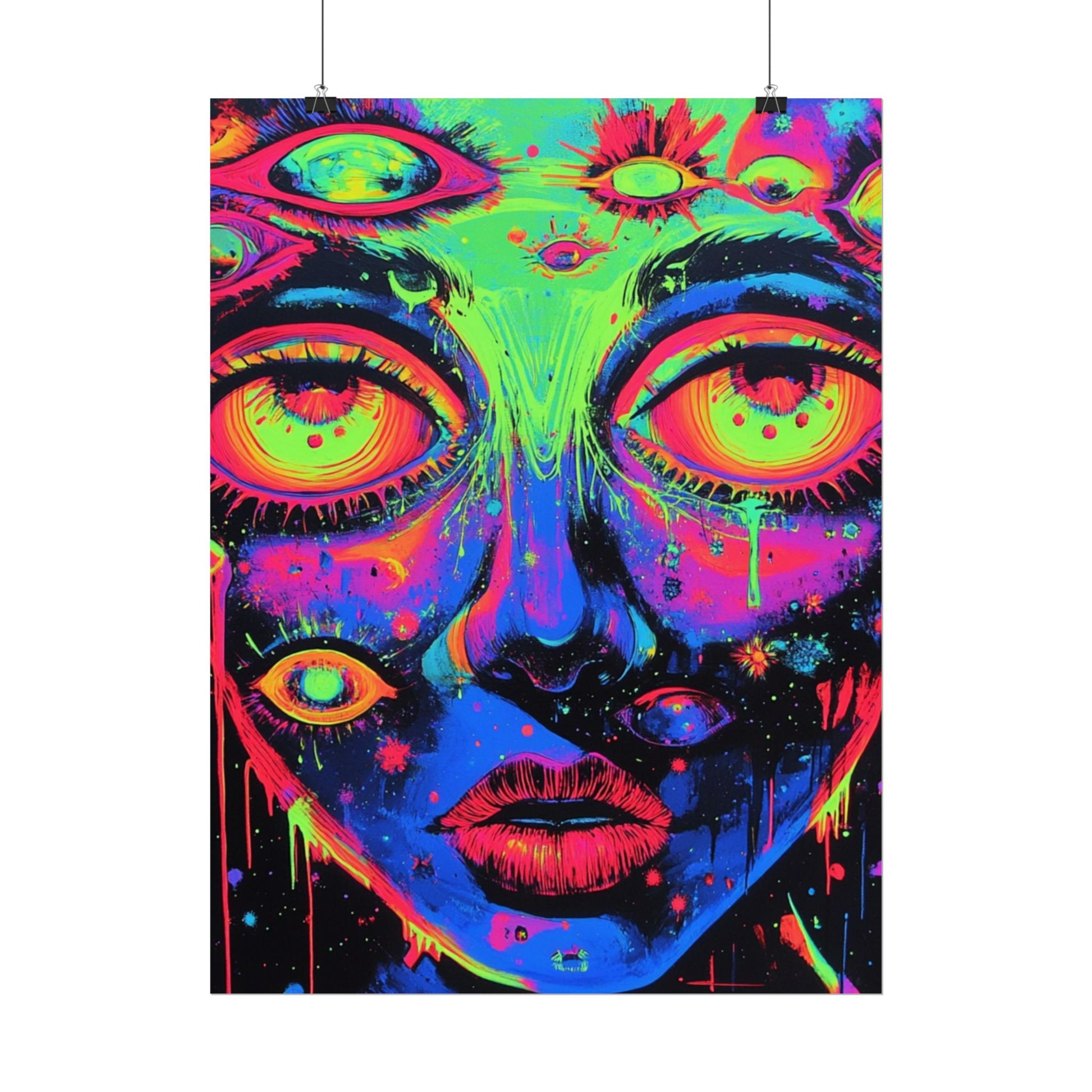 Vibrant Neon Art Poster, Psychedelic Wall Decor, Colorful Home Accent, Unique Gift for Art Lovers, Festival Decor, Boho Wall Art