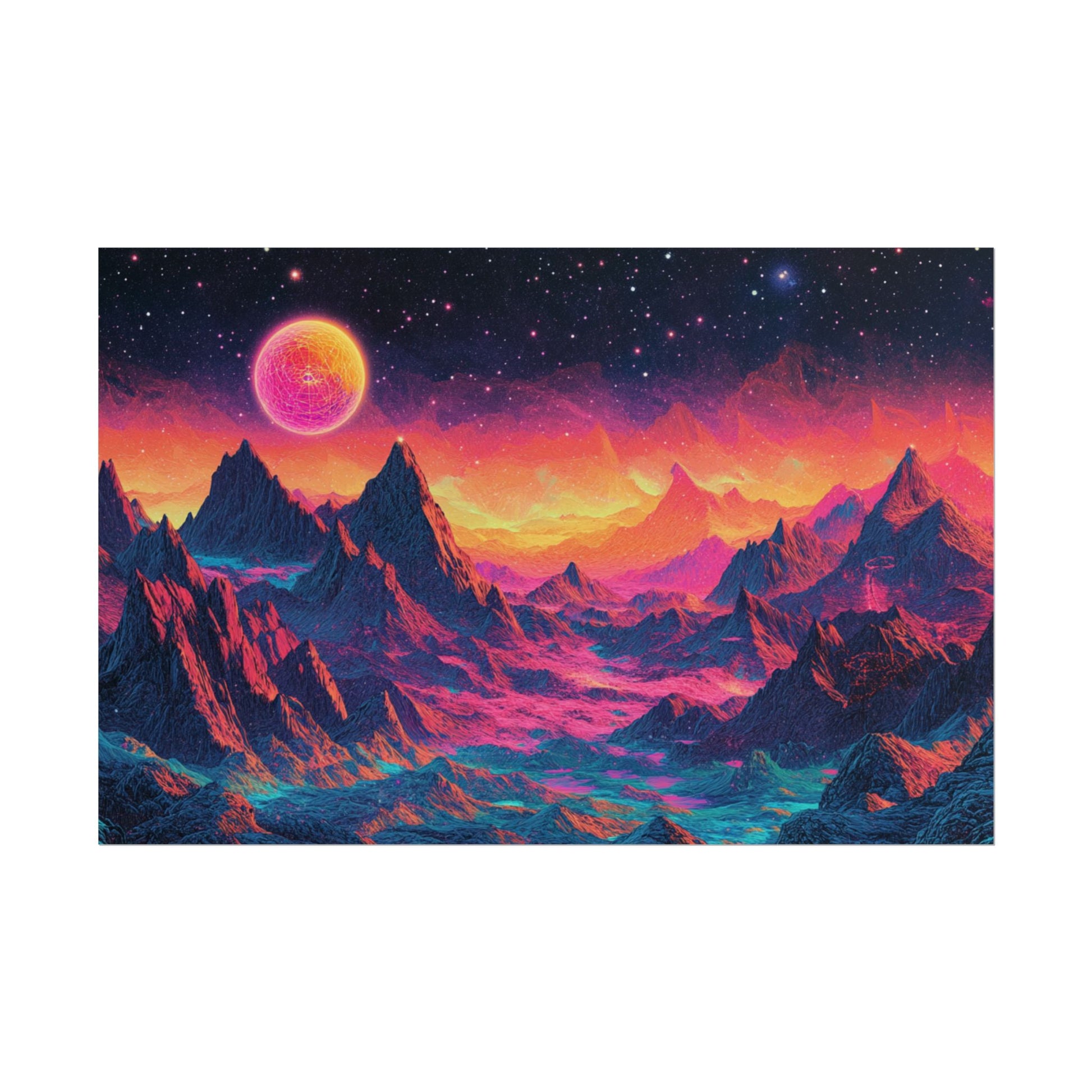 Vibrant Art Print Poster, Cosmic Mountain Wall Decor, Psychedelic Space Art, Colorful Home Decoration, Gift for Nature Lovers