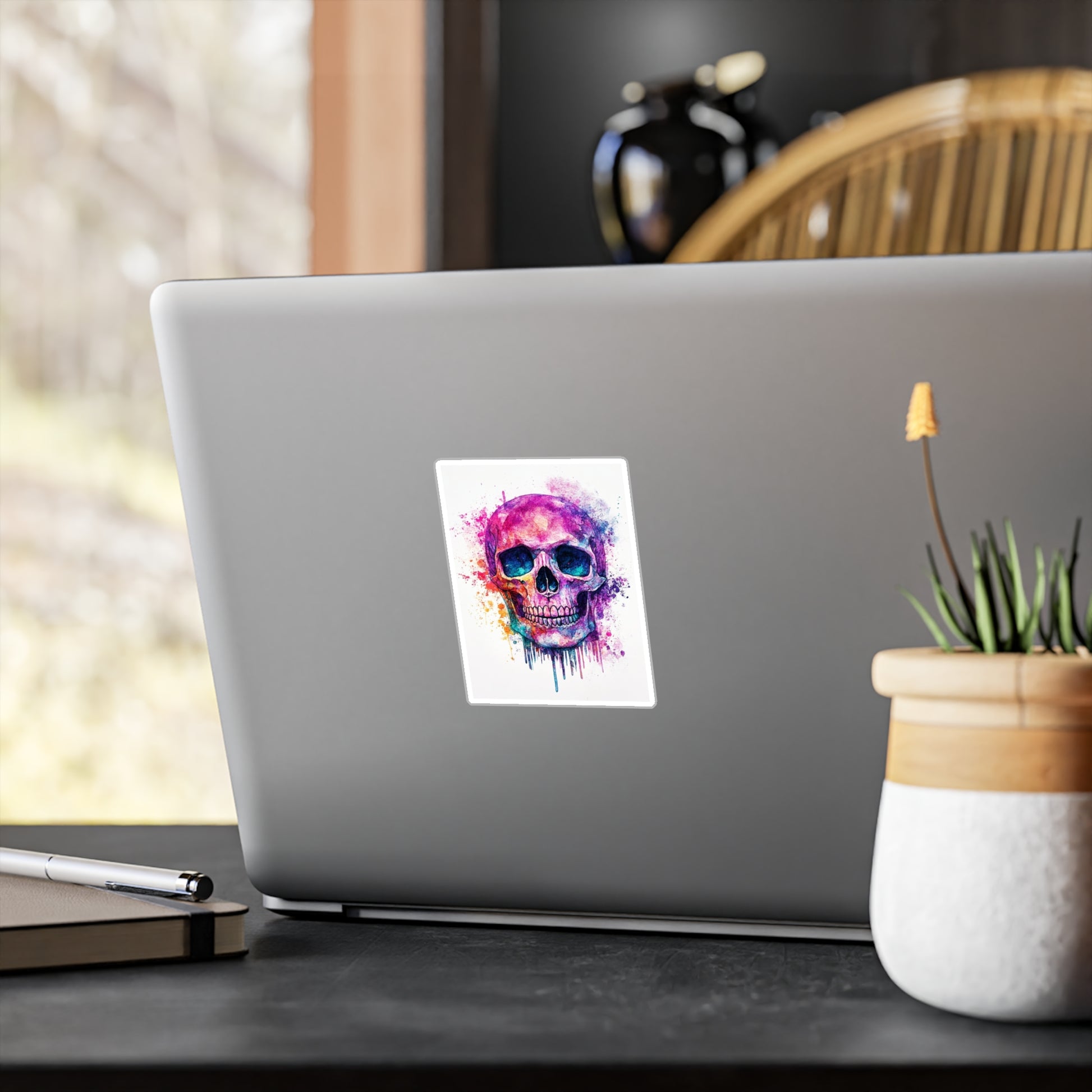 Colorful Skull Vinyl Decal, Artistic Wall Sticker, Gothic Decor, Halloween Decoration, Unique Home Accent
