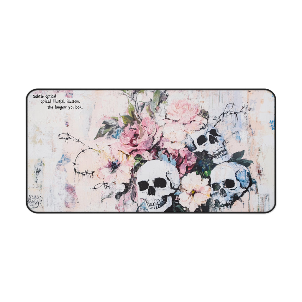 Elegant Floral Skull Desk Mat, Stylish Office Decor, Unique Mouse Pad, Gamer's Essential, Gift for Halloween, Home Office Accessory