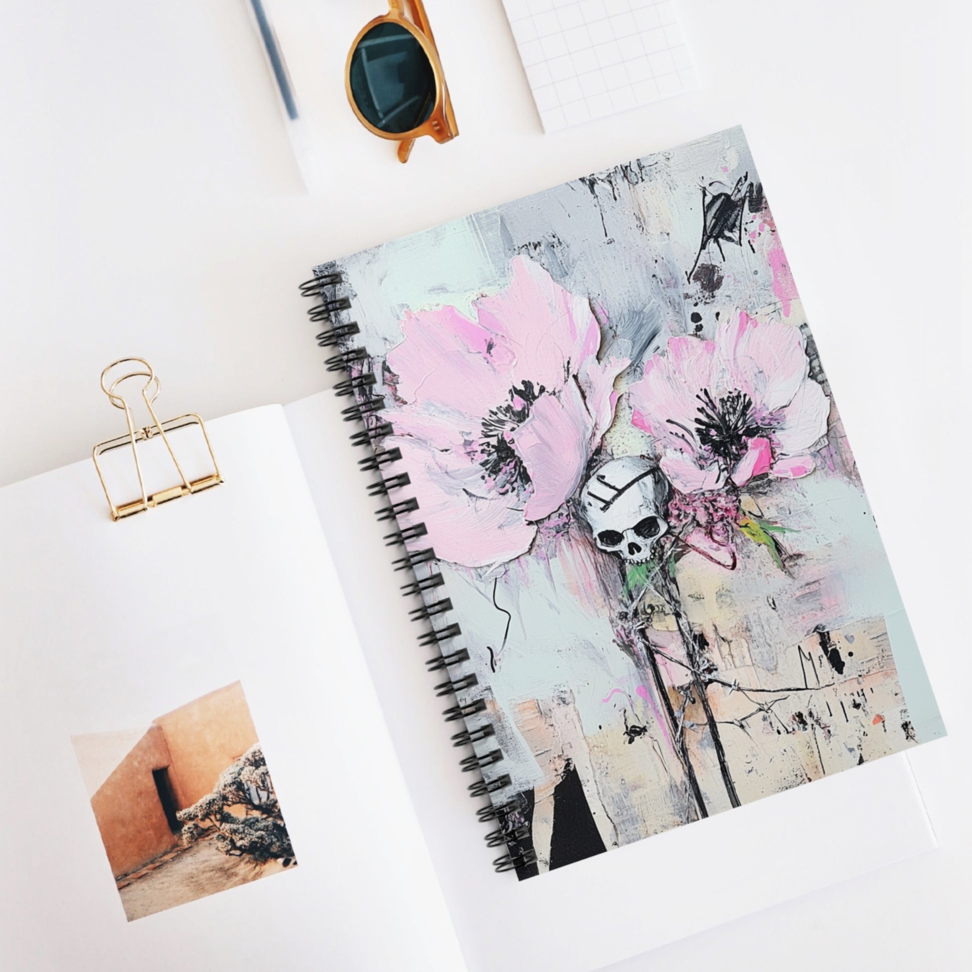 Floral Skull Spiral Notebook - Aesthetic Notepad for Creatives, Journaling, Gifts for Artists, School Supplies, Inspirational Journal