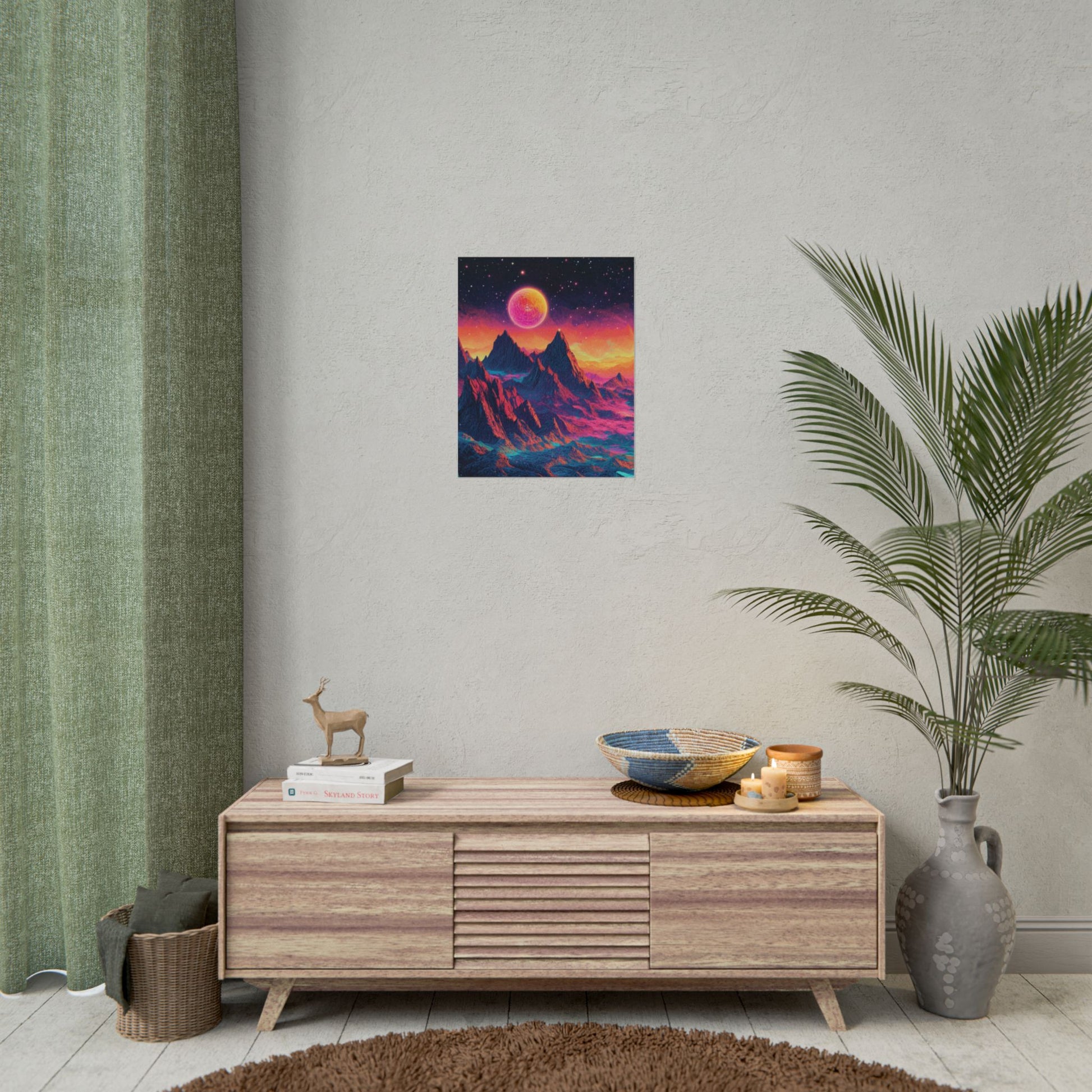 Vibrant Art Print Poster, Cosmic Mountain Wall Decor, Psychedelic Space Art, Colorful Home Decoration, Gift for Nature Lovers