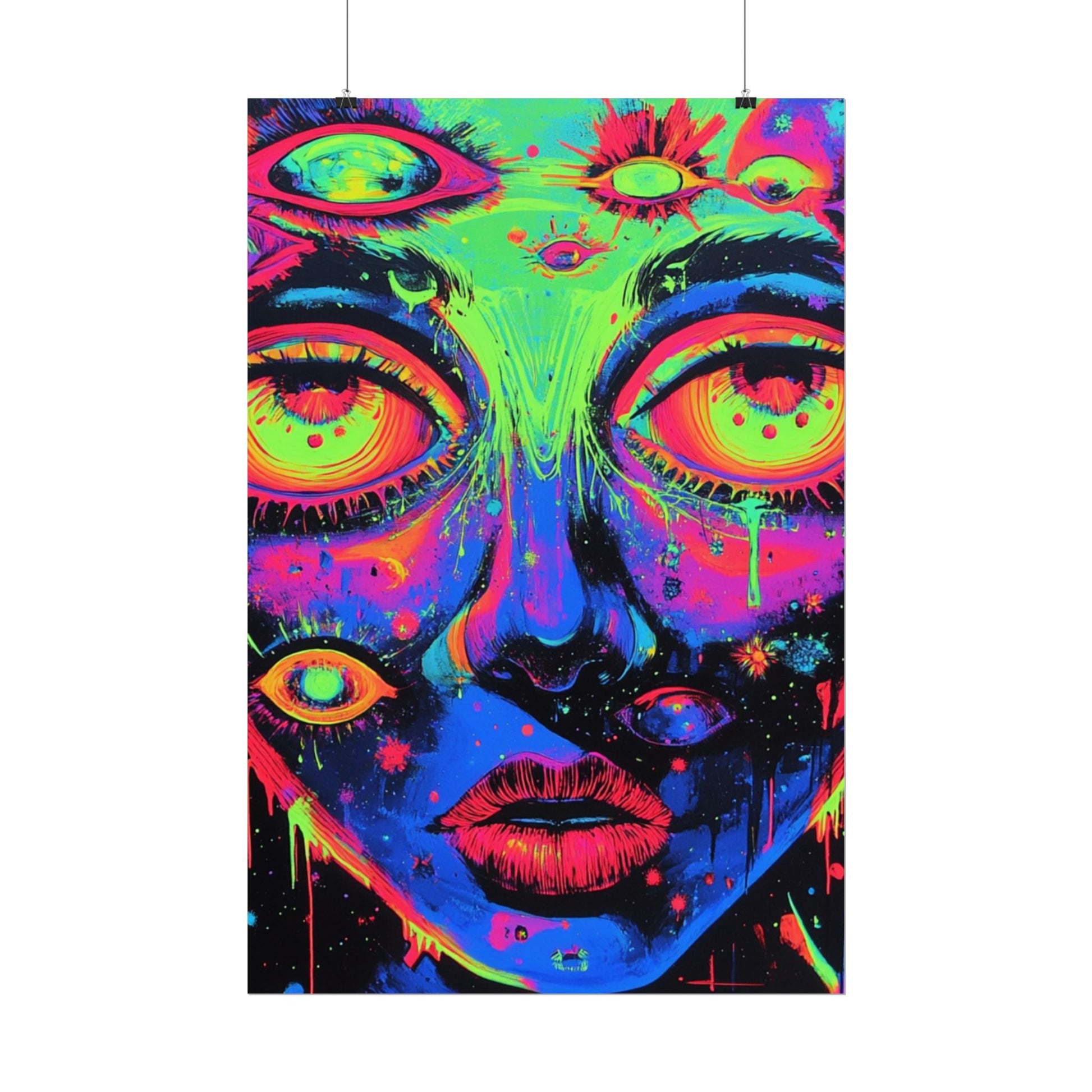 Vibrant Neon Art Poster, Psychedelic Wall Decor, Colorful Home Accent, Unique Gift for Art Lovers, Festival Decor, Boho Wall Art