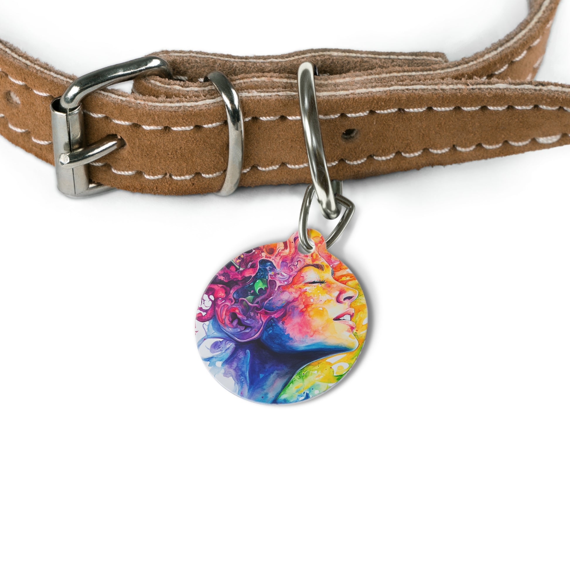 Colorful Pet Tag with Artistic Design, Customizable Pet ID Tag, Vibrant Dog Tag, Unique Cat Collar Tag, Perfect Gift for Pet Lovers