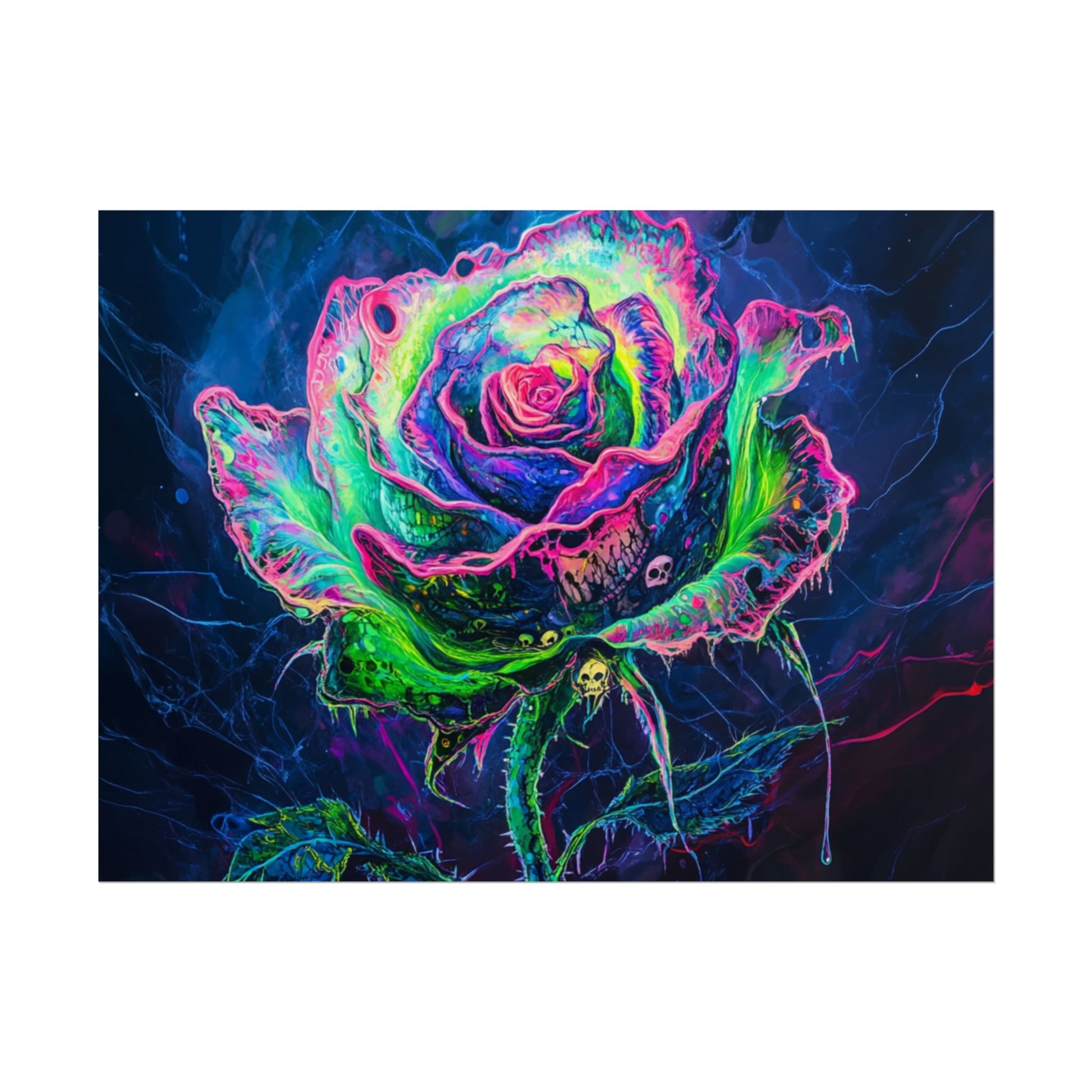 Neon Rose Wall Art | Psychedelic Floral Print, Colorful Posters, Home Decor, Gift for Art Lovers, Unique Wall Decoration