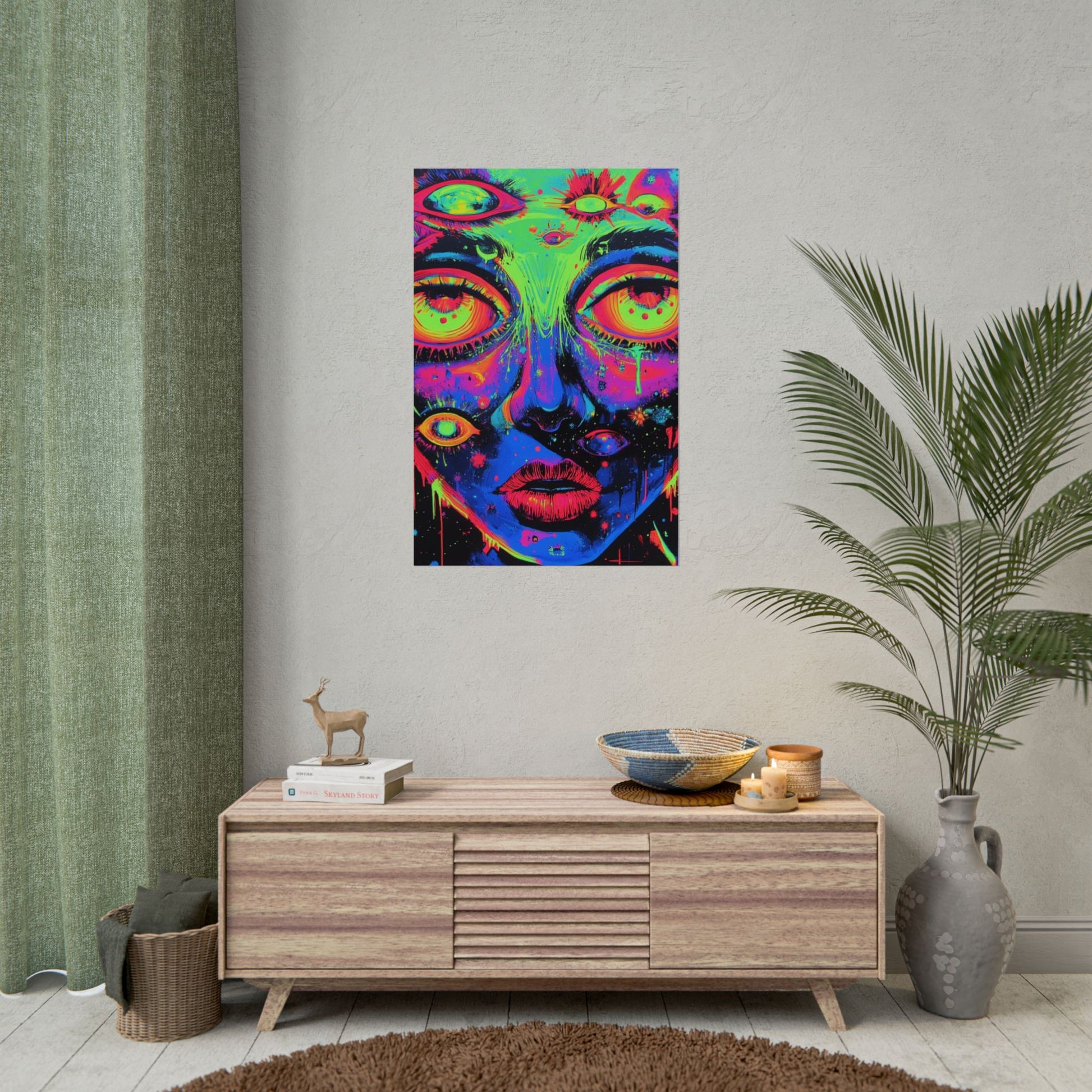 Vibrant Neon Art Poster, Psychedelic Wall Decor, Colorful Home Accent, Unique Gift for Art Lovers, Festival Decor, Boho Wall Art