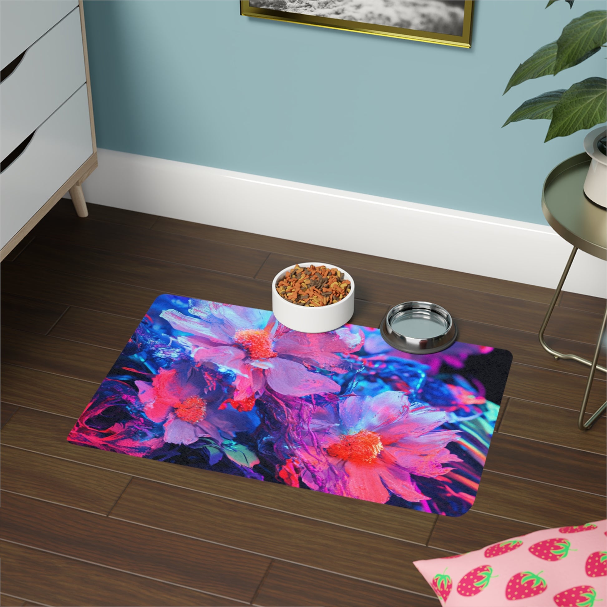 Colorful Floral Pet Food Mat | Dog Bowl Placemat, Cat Feeding Mat, Pet Accessories, Colorful Decor, Home Essentials
