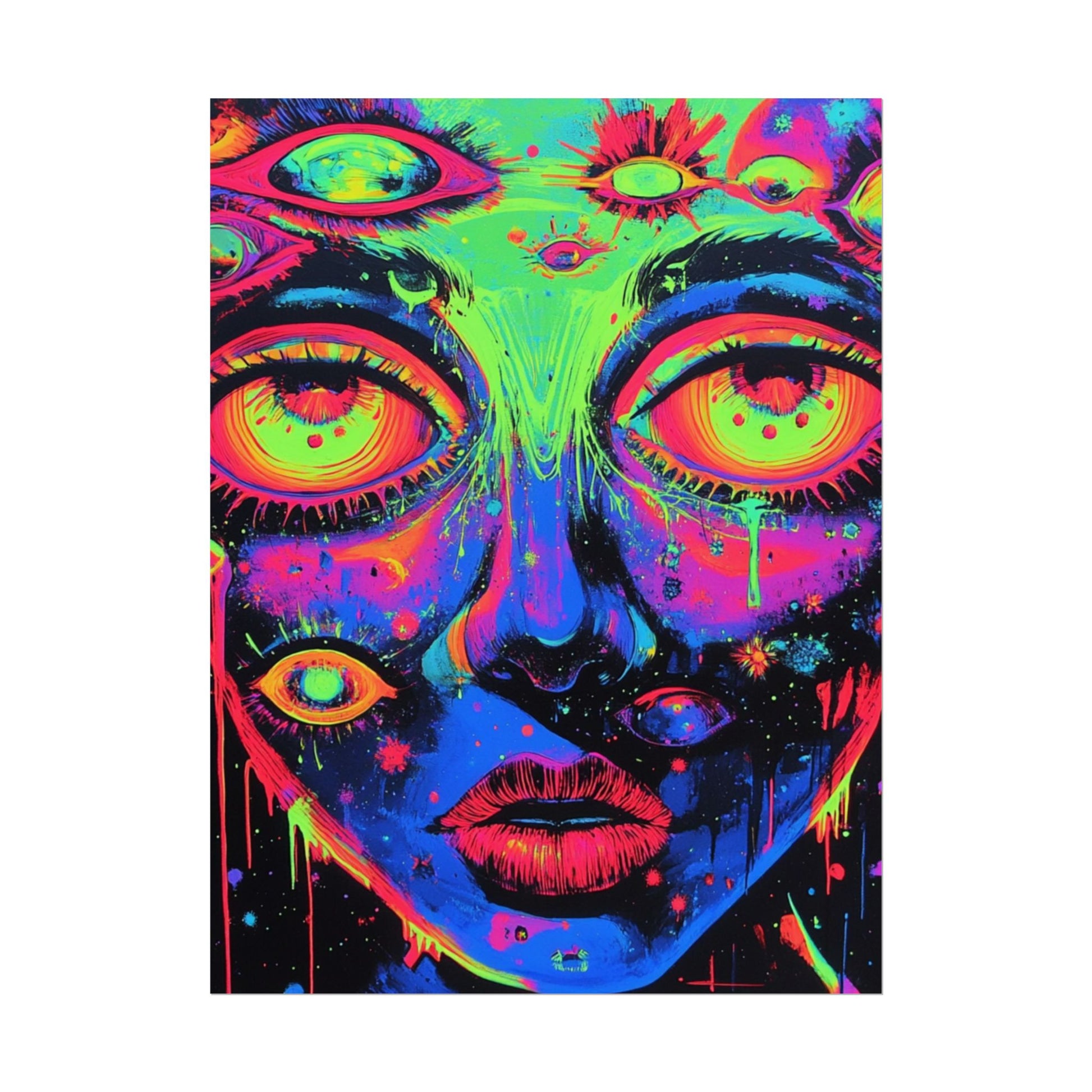 Vibrant Neon Art Poster, Psychedelic Wall Decor, Colorful Home Accent, Unique Gift for Art Lovers, Festival Decor, Boho Wall Art