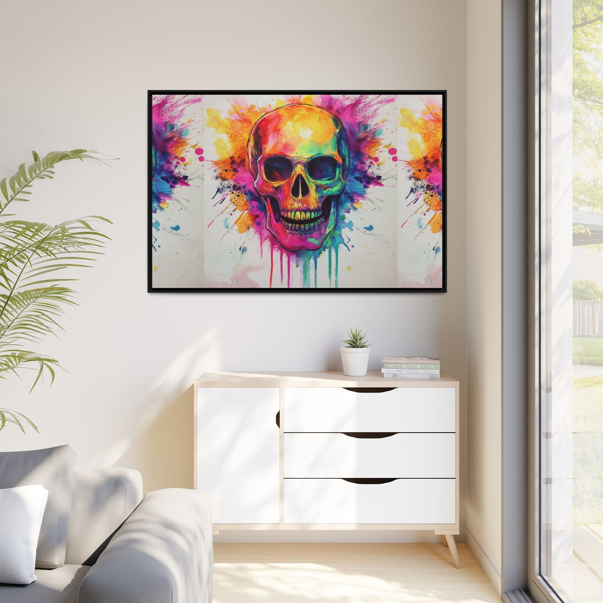 Colorful Skull Art Print - Matte Canvas Wall Decor, Framed Artwork, Vibrant Home Decor, Gothic Gift, Unique Wall Art