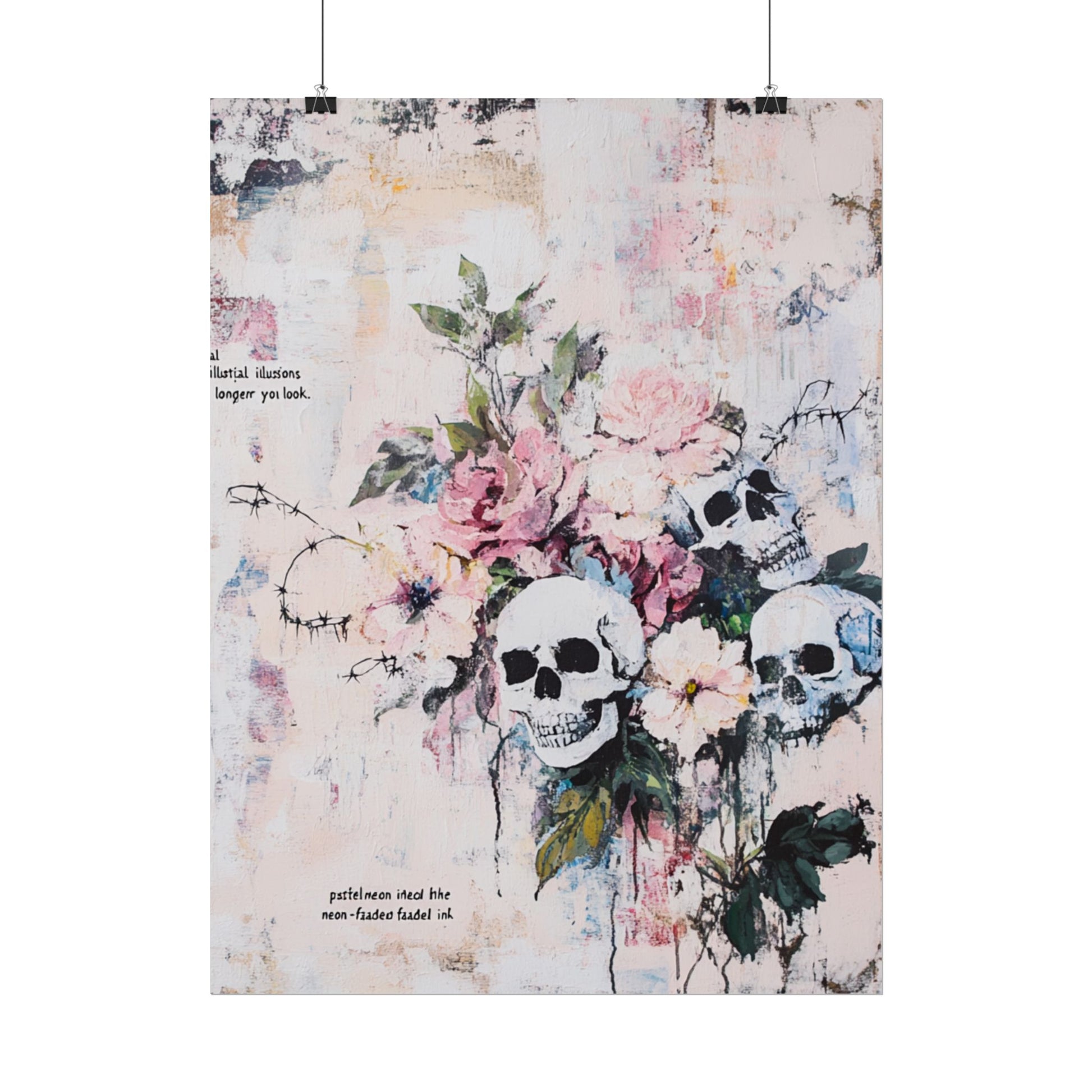 Floral Skull Art Poster, Vintage Wall Decor, Gothic Home Aesthetic, Unique Artwork, Boho Room Styling, Gift for Art Lovers