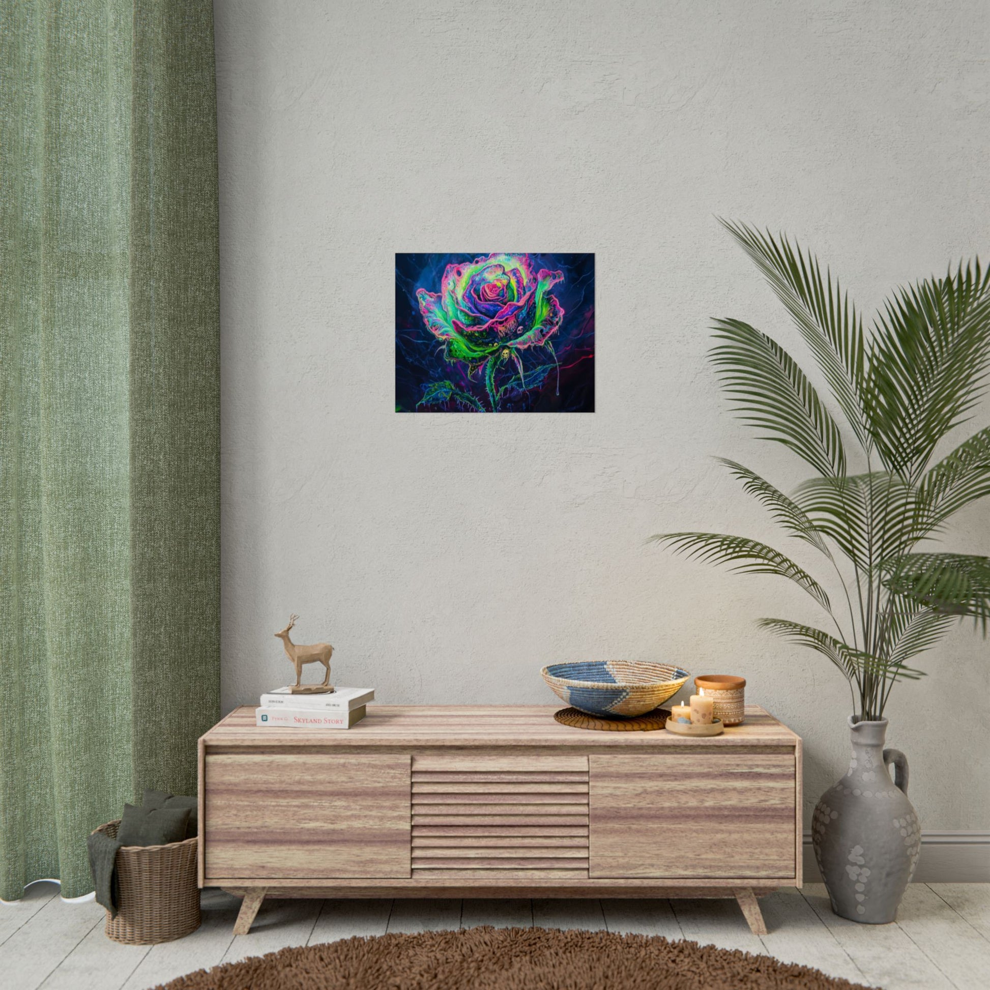 Neon Rose Wall Art | Psychedelic Floral Print, Colorful Posters, Home Decor, Gift for Art Lovers, Unique Wall Decoration