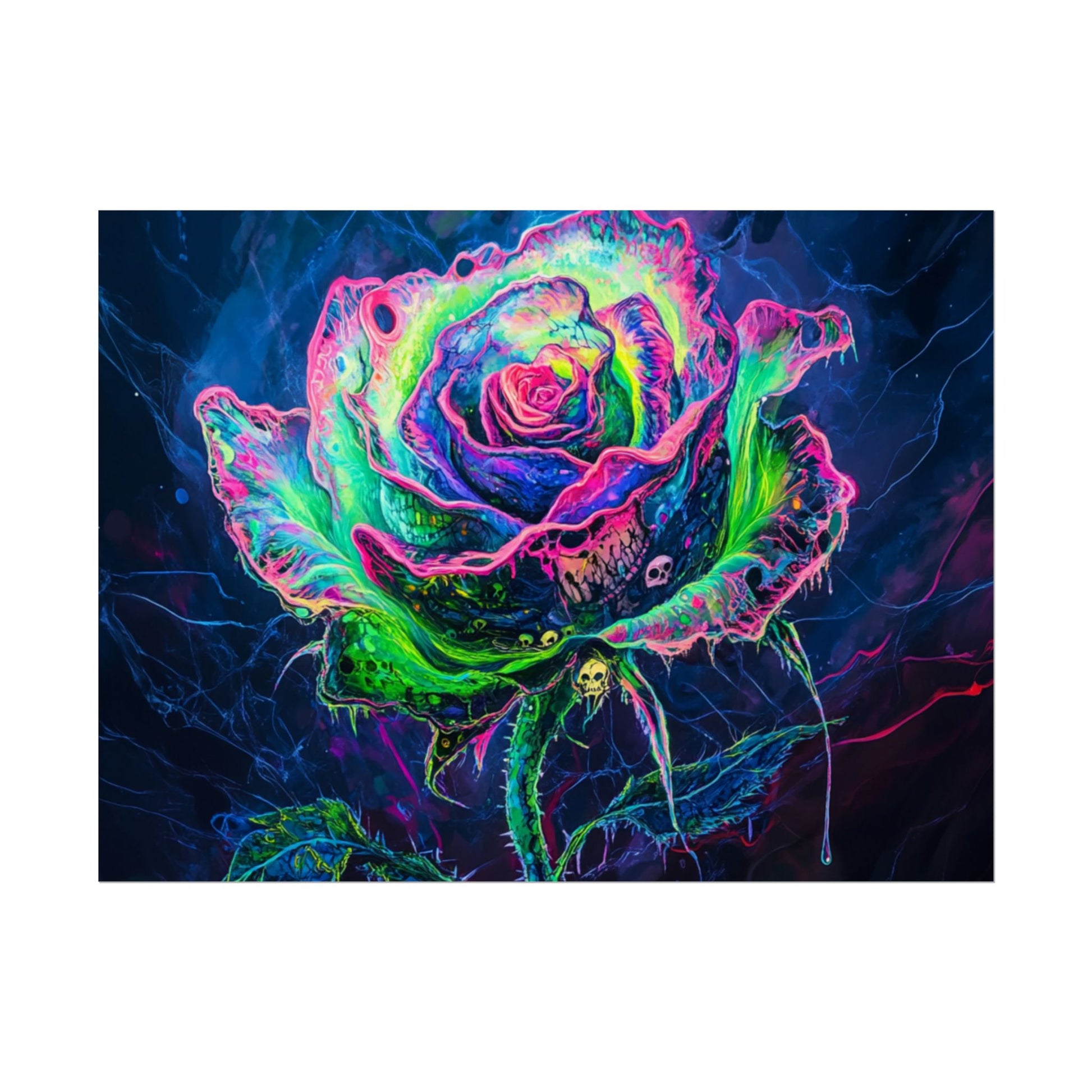 Neon Rose Wall Art | Psychedelic Floral Print, Colorful Posters, Home Decor, Gift for Art Lovers, Unique Wall Decoration