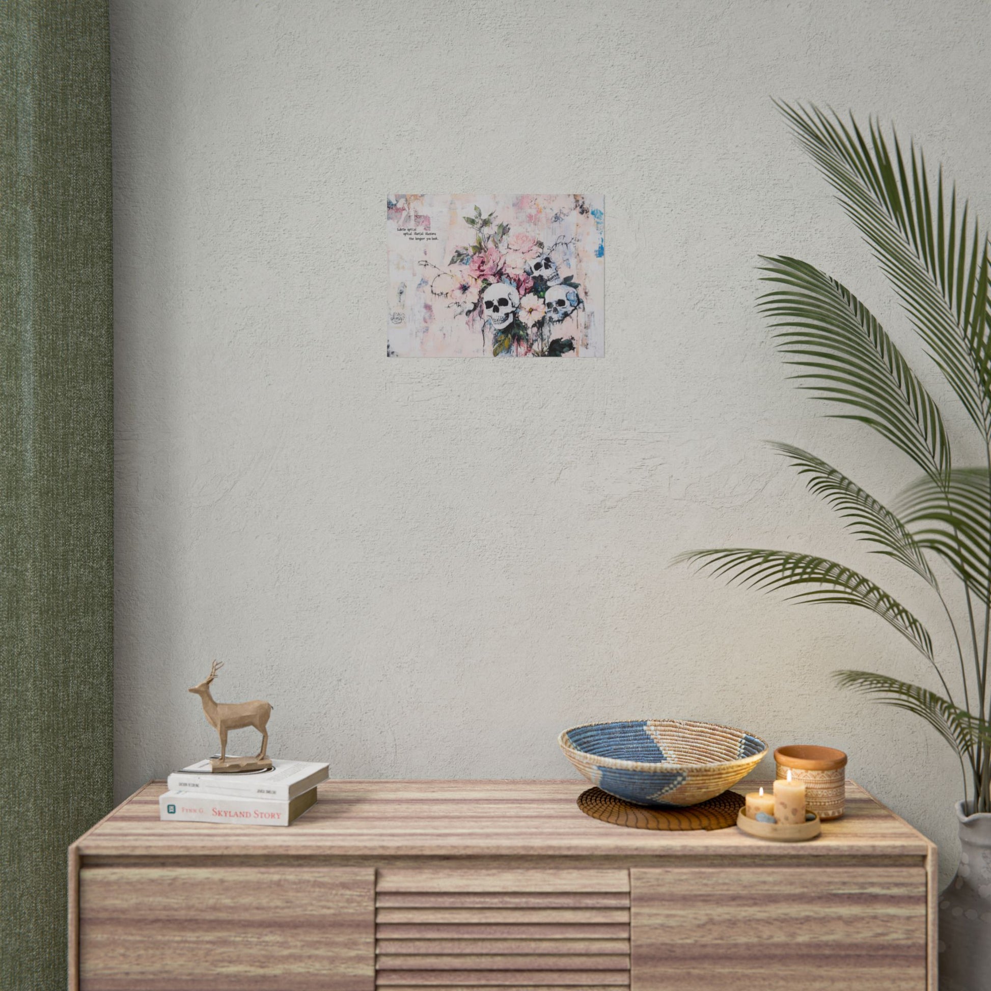 Floral Skull Art Poster, Vintage Wall Decor, Gothic Home Aesthetic, Unique Artwork, Boho Room Styling, Gift for Art Lovers