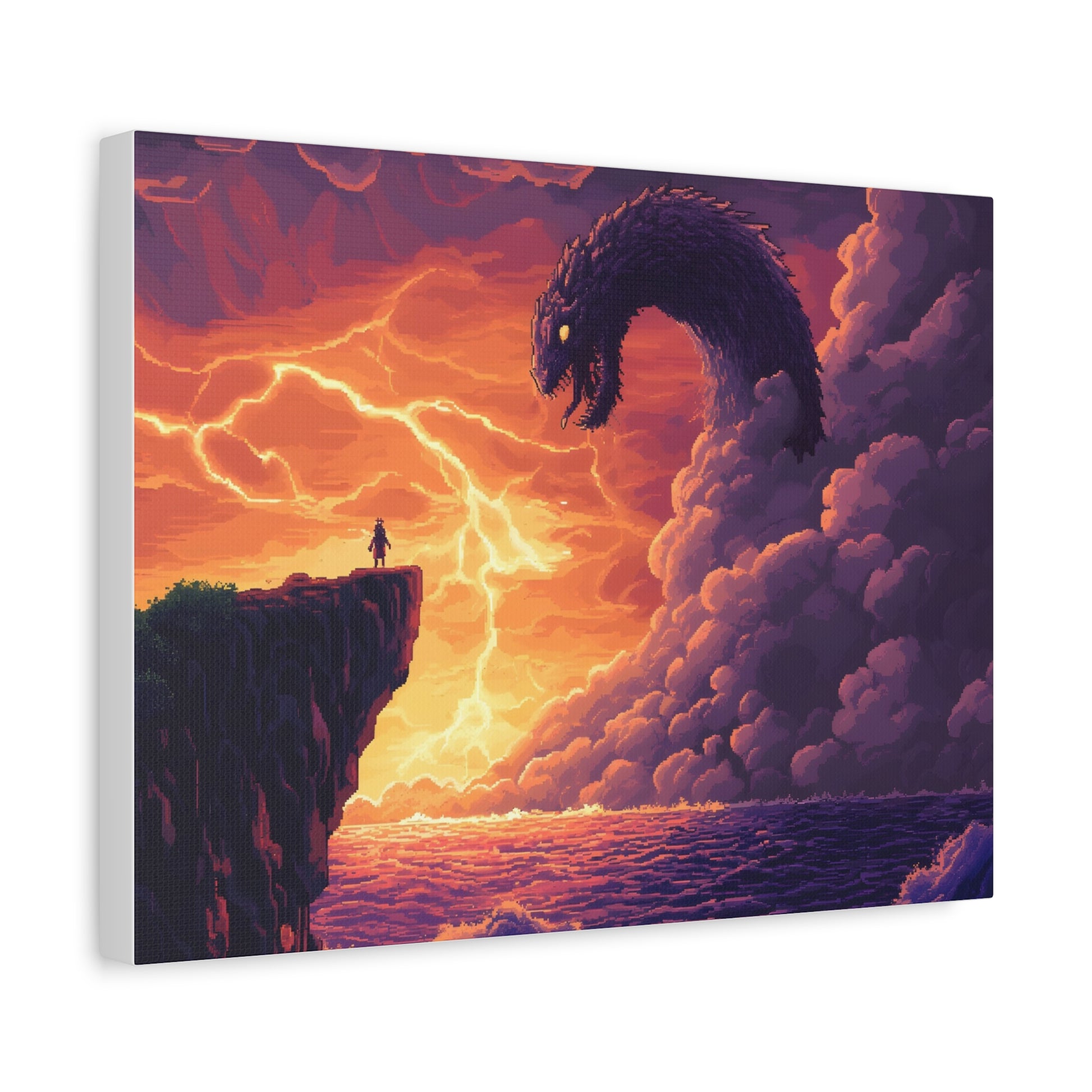 Hero vs Leviathan – 16-Bit Mythical Sea Monster Wall Art canvas