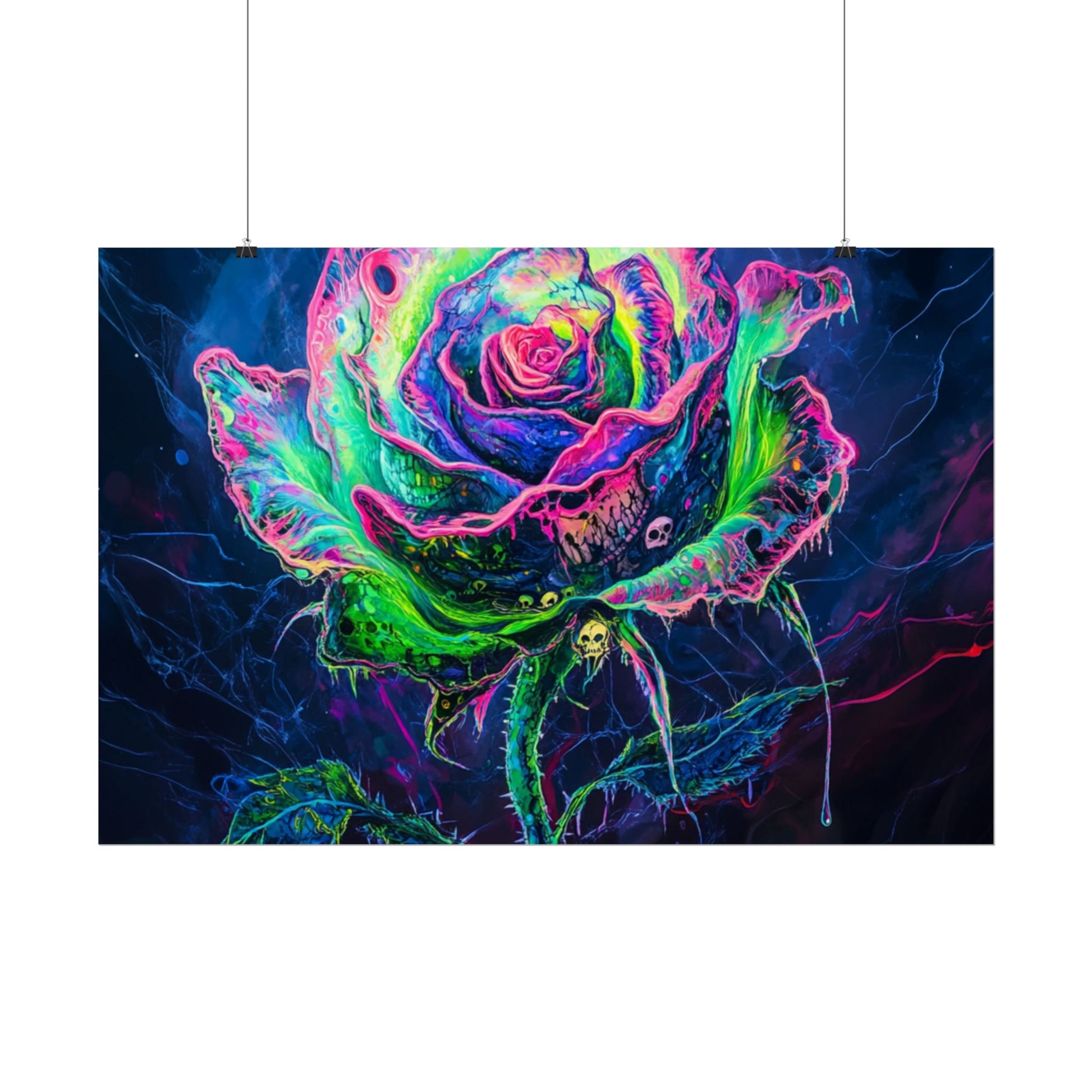 Neon Rose Wall Art | Psychedelic Floral Print, Colorful Posters, Home Decor, Gift for Art Lovers, Unique Wall Decoration