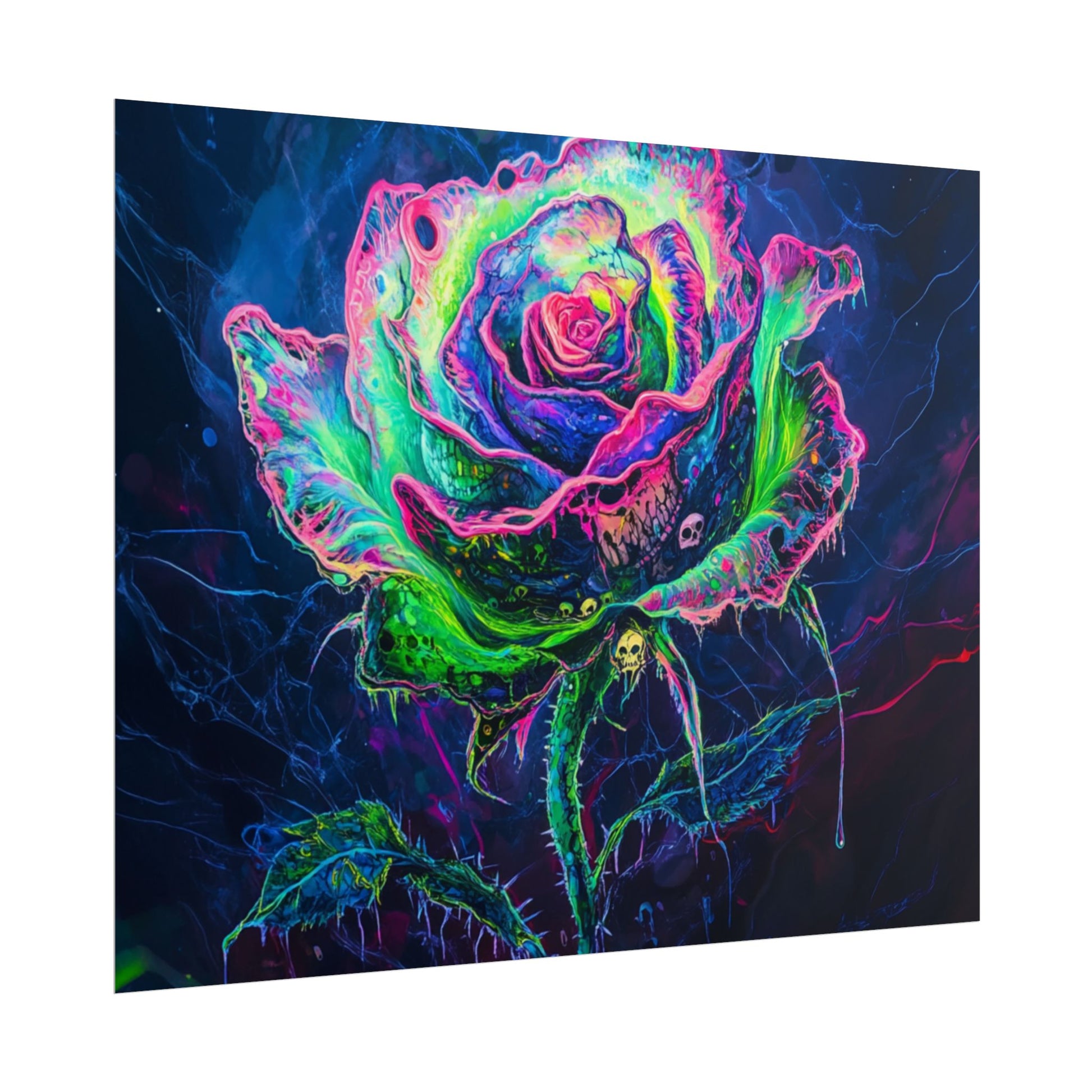 Neon Rose Wall Art | Psychedelic Floral Print, Colorful Posters, Home Decor, Gift for Art Lovers, Unique Wall Decoration