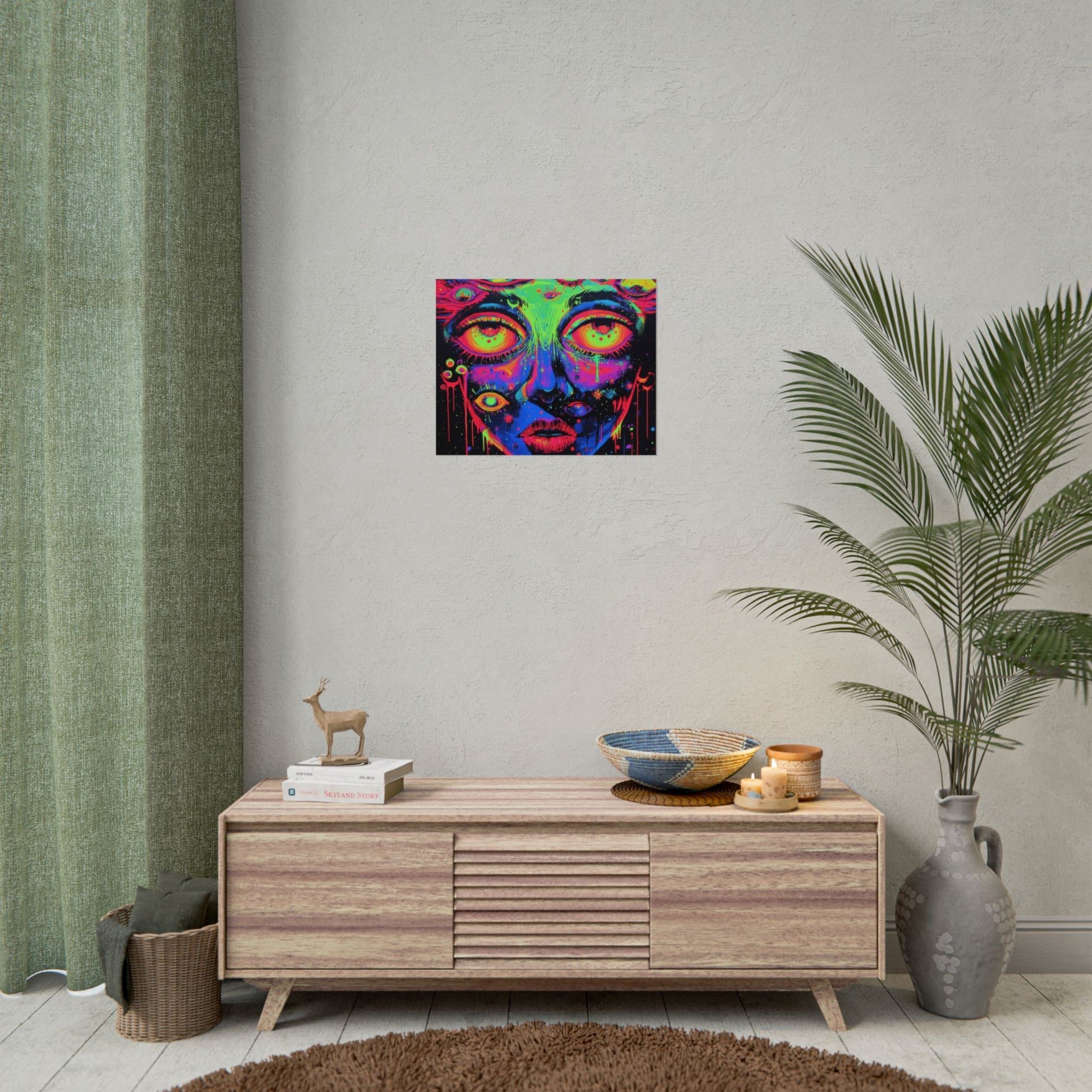 Vibrant Neon Art Poster, Psychedelic Wall Decor, Colorful Home Accent, Unique Gift for Art Lovers, Festival Decor, Boho Wall Art