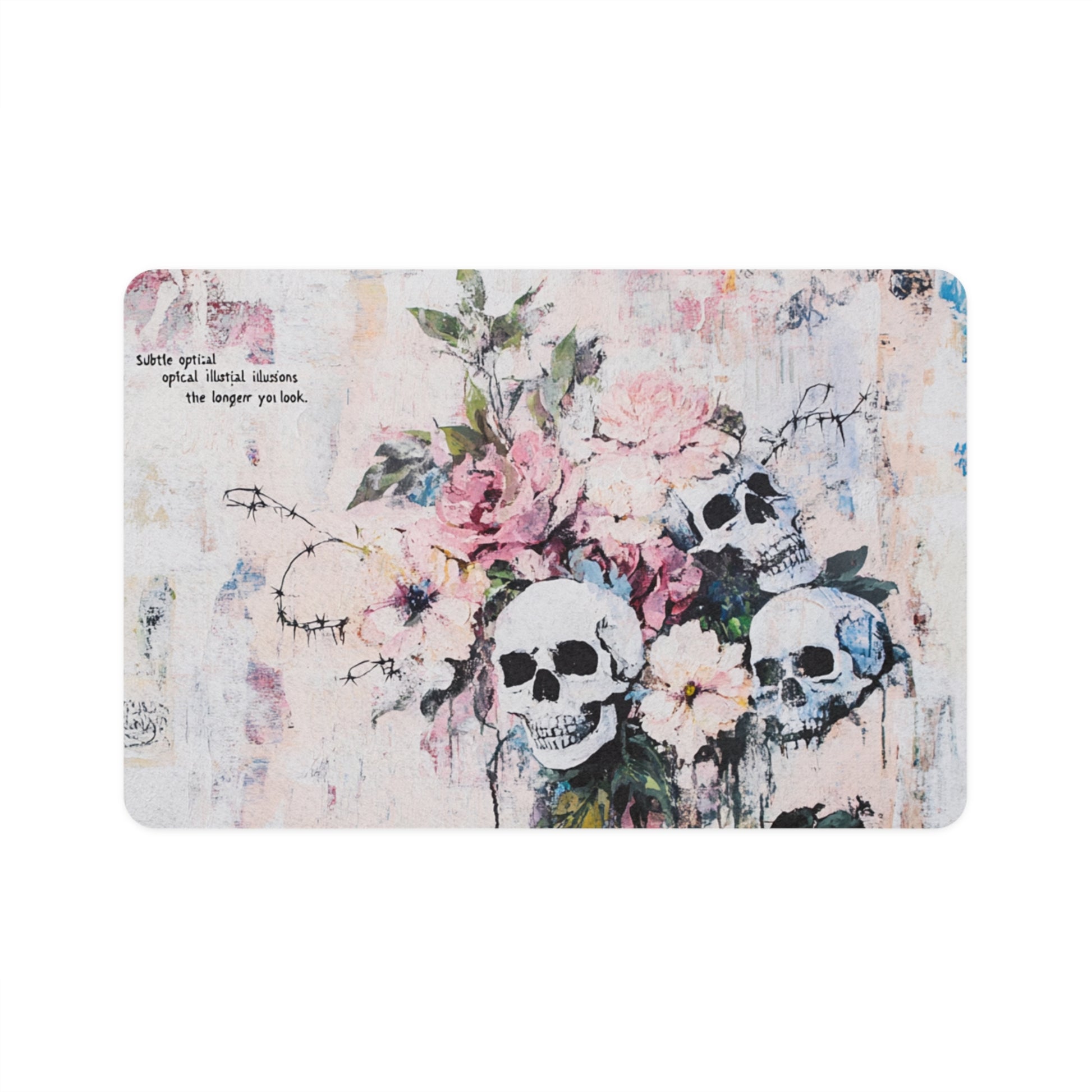 Skull Floral Pet Food Mat, Unique Pet Dish Mat, Pet Lover Gift, Stylish Dog Cat Bowl Mat, Home Decor for Pet Parents