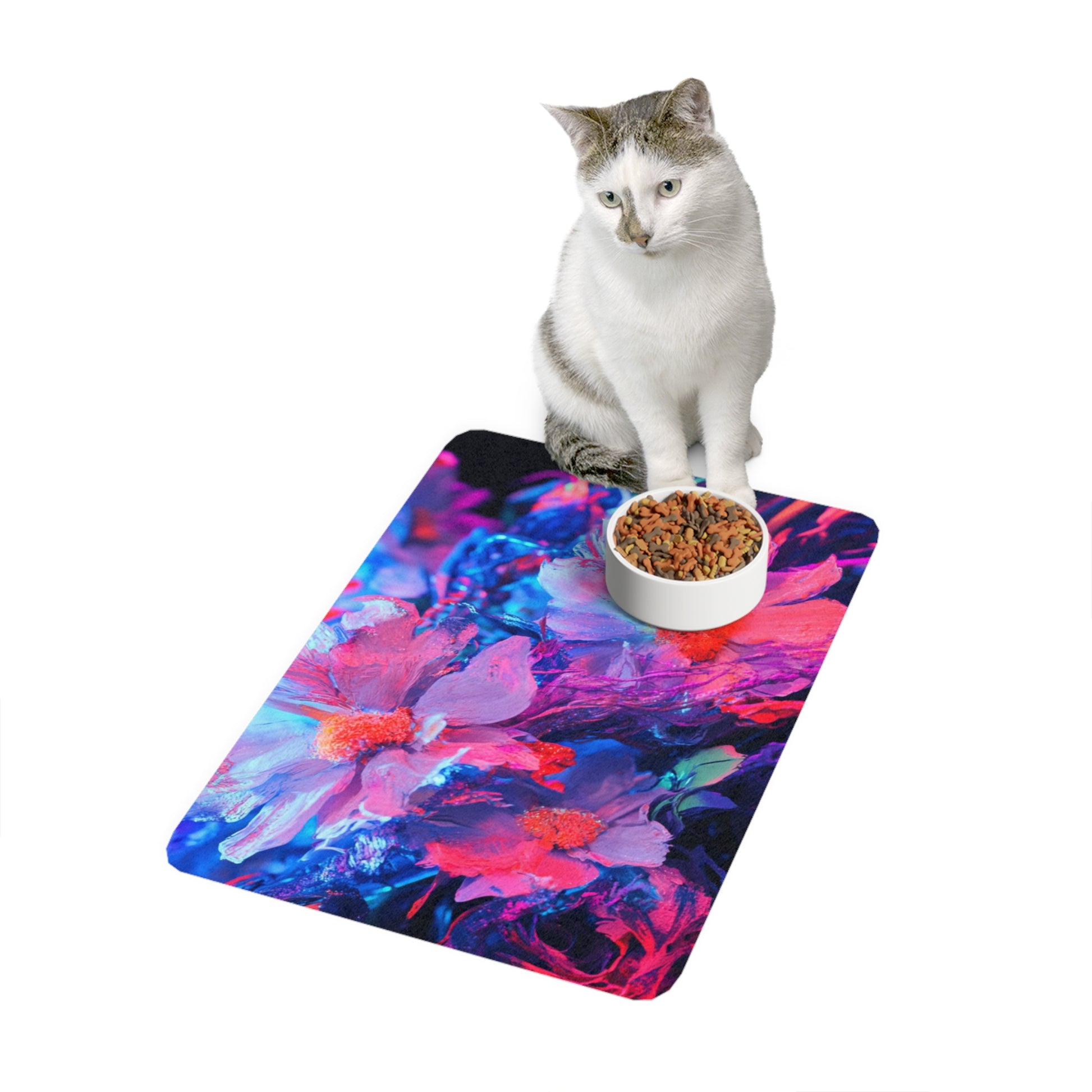 Colorful Floral Pet Food Mat | Dog Bowl Placemat, Cat Feeding Mat, Pet Accessories, Colorful Decor, Home Essentials