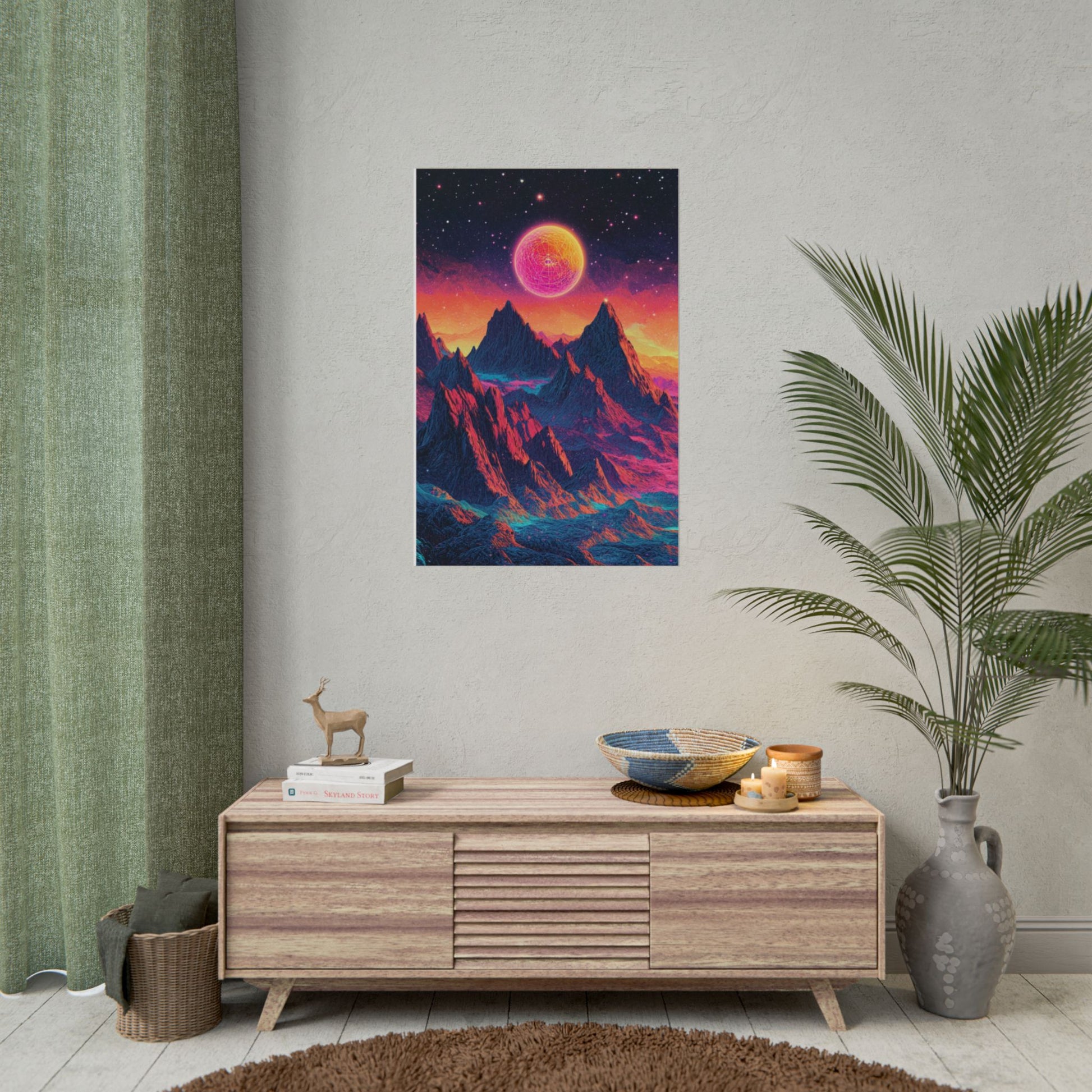Vibrant Art Print Poster, Cosmic Mountain Wall Decor, Psychedelic Space Art, Colorful Home Decoration, Gift for Nature Lovers