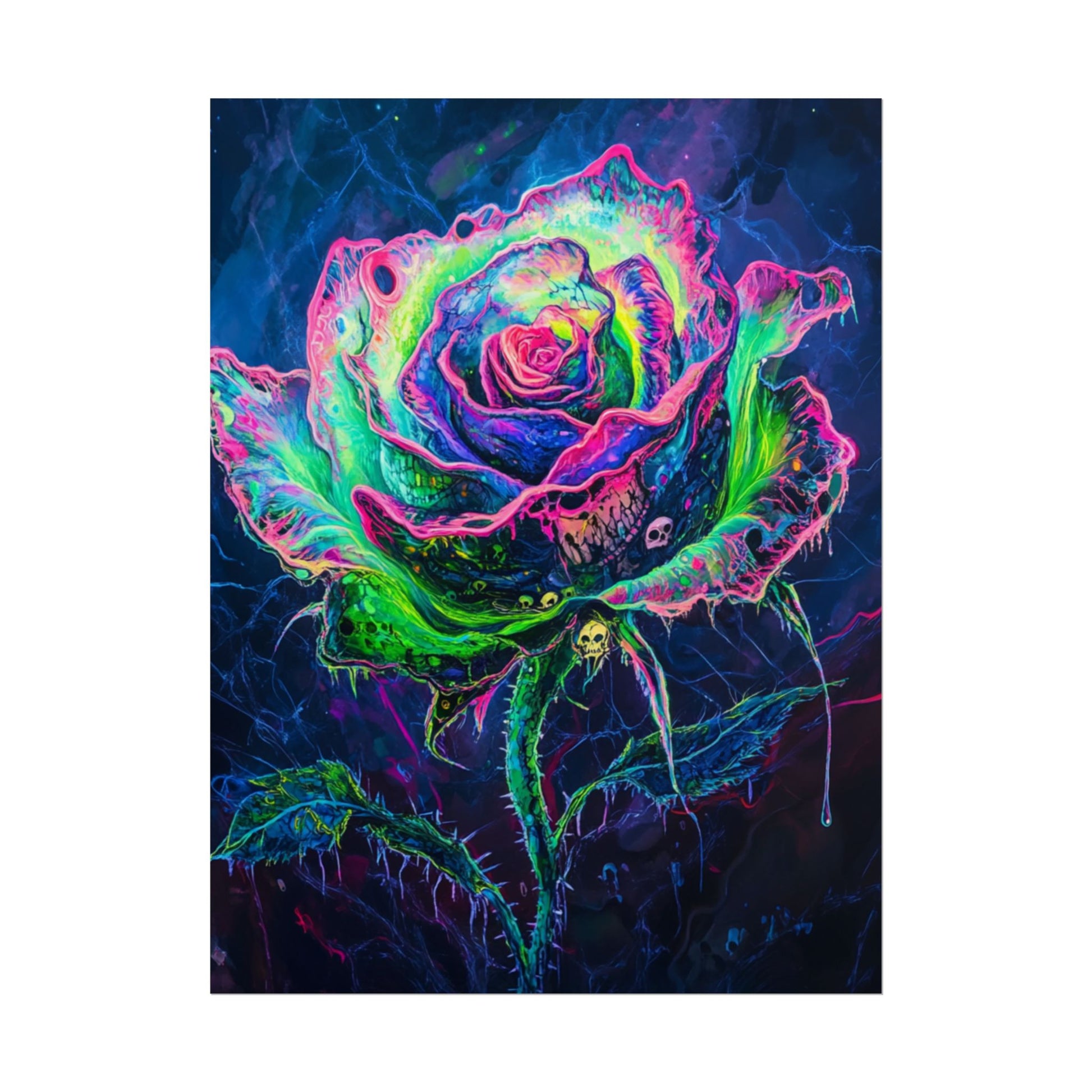 Neon Rose Wall Art | Psychedelic Floral Print, Colorful Posters, Home Decor, Gift for Art Lovers, Unique Wall Decoration
