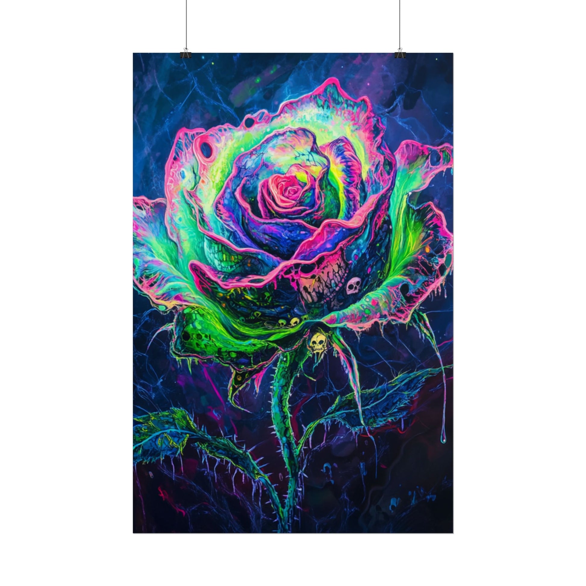 Neon Rose Wall Art | Psychedelic Floral Print, Colorful Posters, Home Decor, Gift for Art Lovers, Unique Wall Decoration