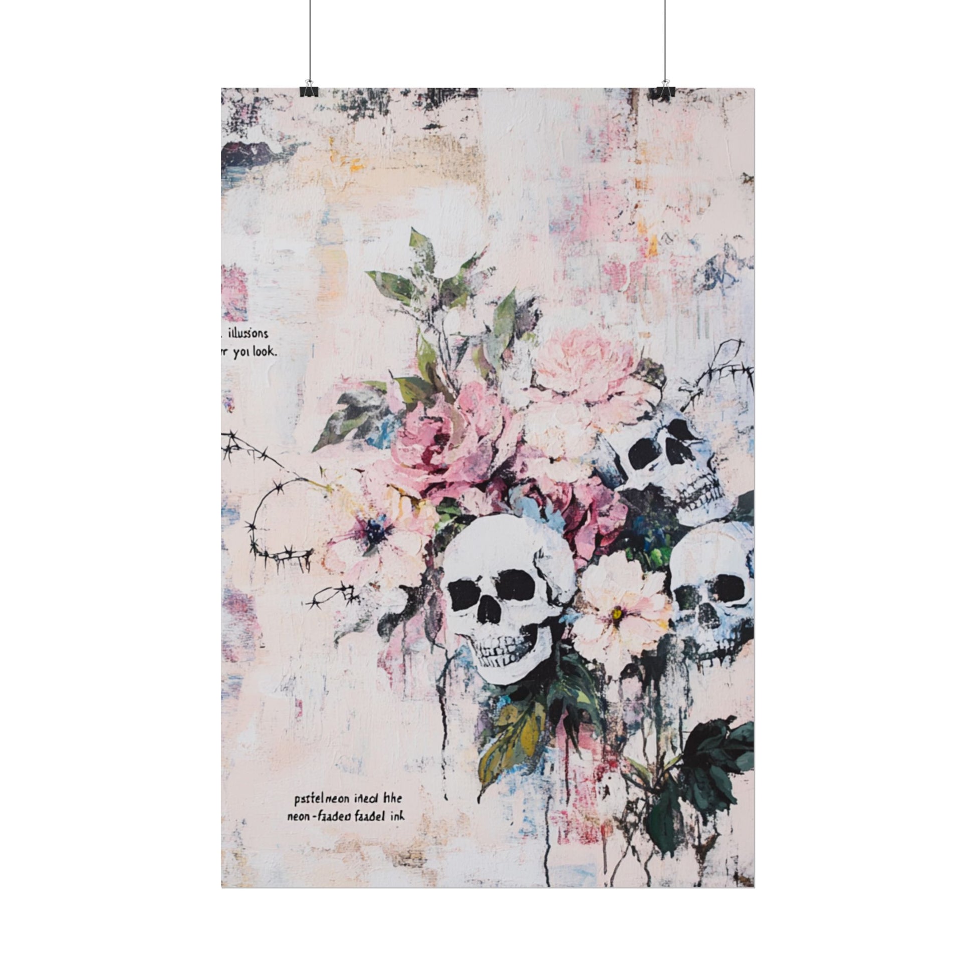 Floral Skull Art Poster, Vintage Wall Decor, Gothic Home Aesthetic, Unique Artwork, Boho Room Styling, Gift for Art Lovers