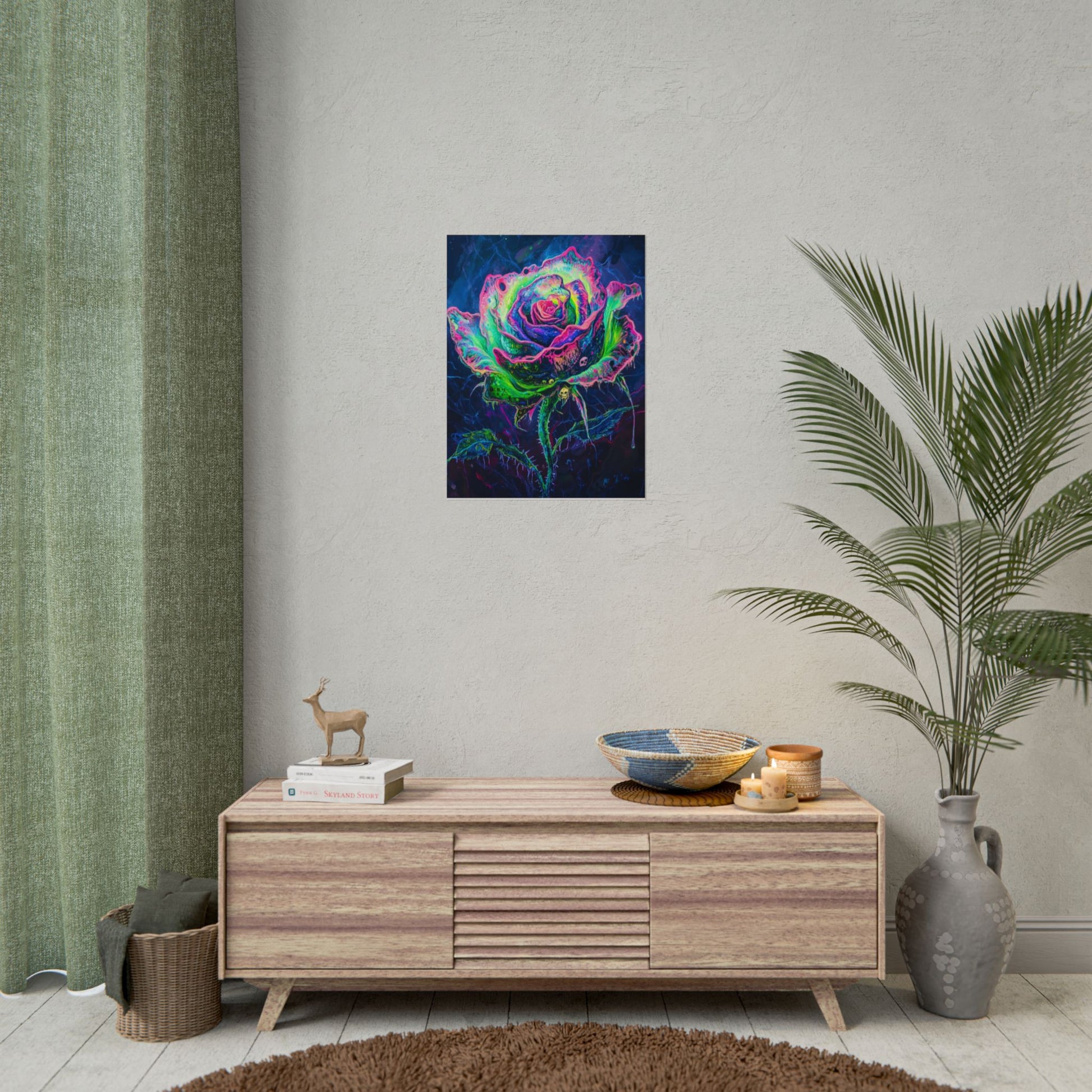 Neon Rose Wall Art | Psychedelic Floral Print, Colorful Posters, Home Decor, Gift for Art Lovers, Unique Wall Decoration