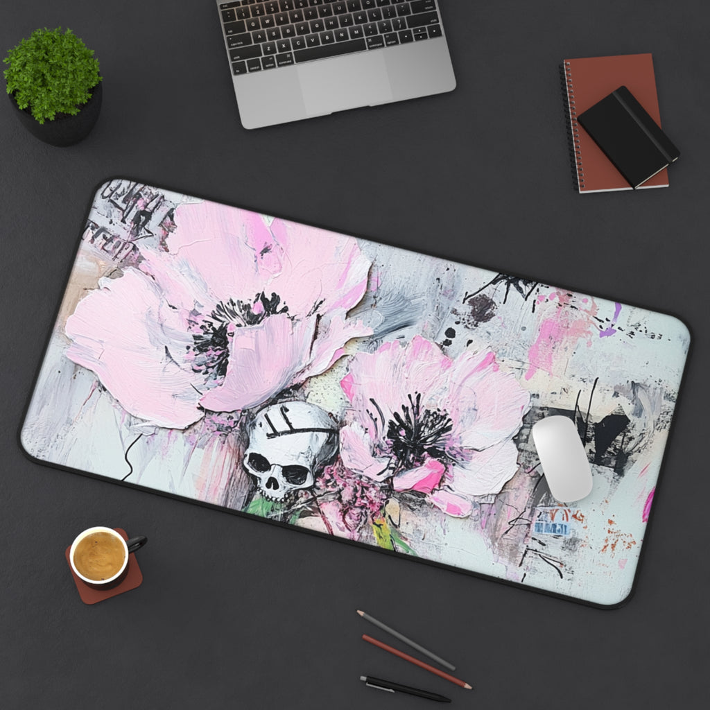 Floral Skull Desk Mat | Aesthetic Office Decor, Gaming Mouse Pad, Unique Gift for Artists, Creative Workspace, Inspirational Table Mat